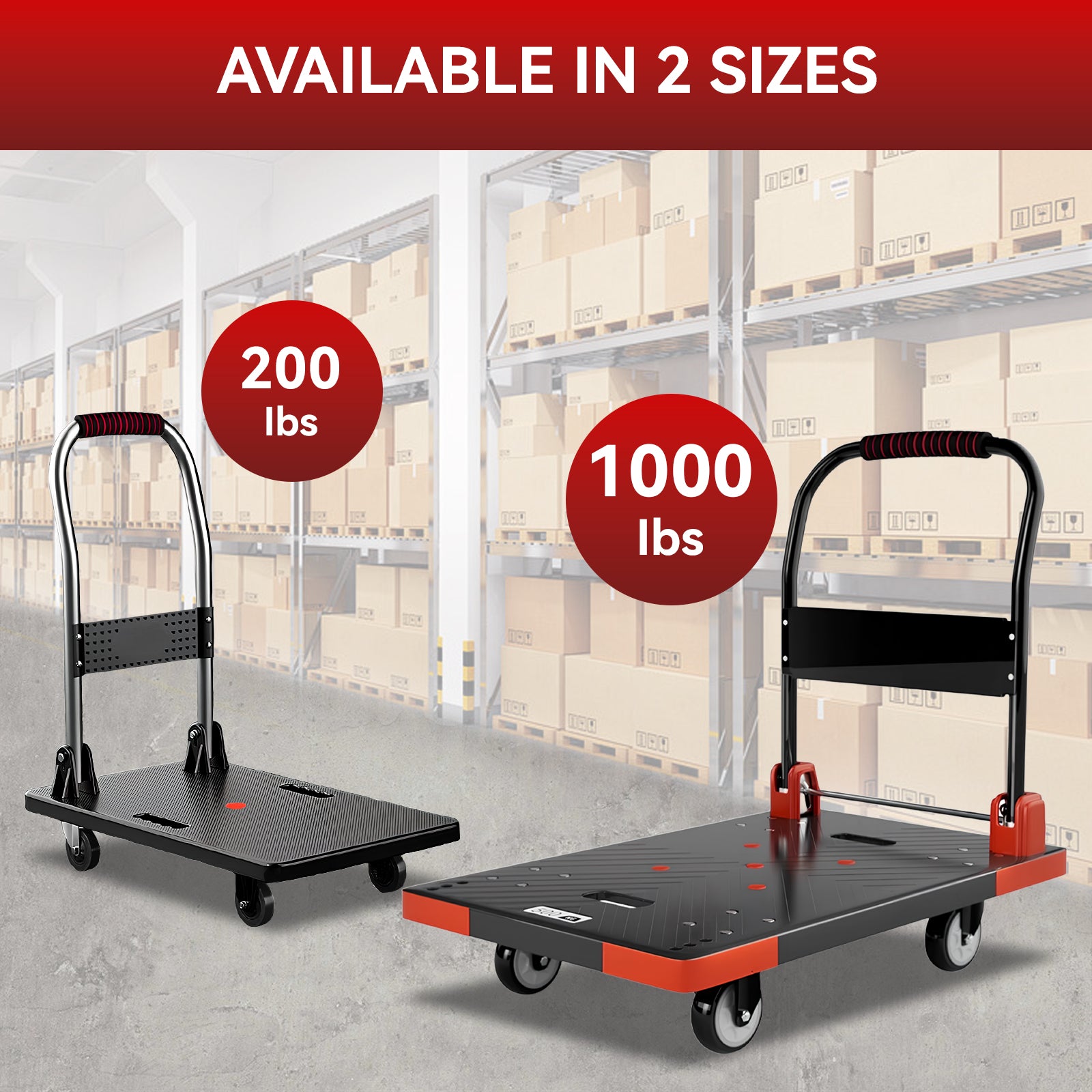 Folding Platform Truck Cart 200LBS/1000LBS ā Heavy Duty Push Dolly with Swivel Wheels, Foldable Handle