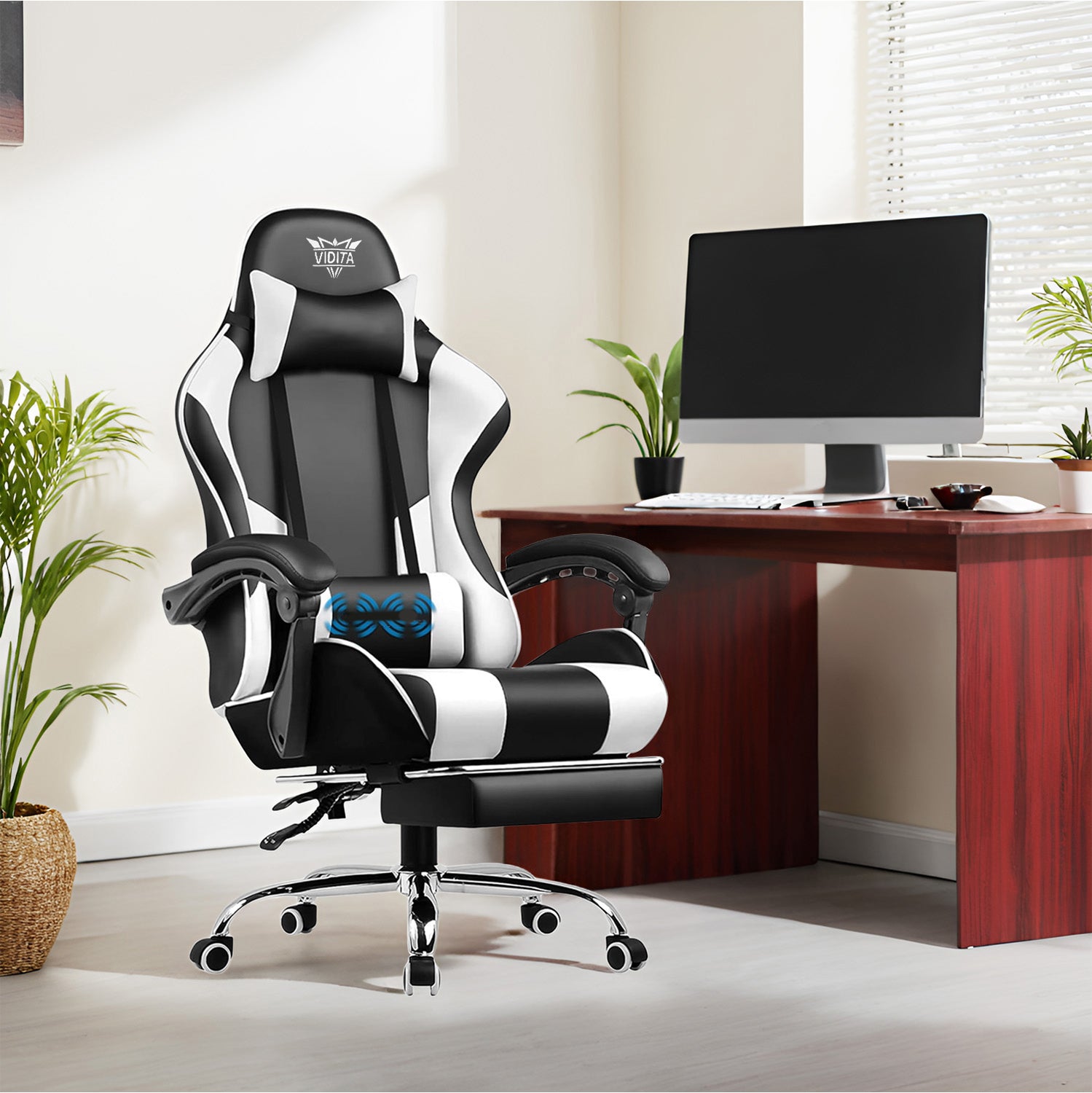 Ergonomic Gaming Chair with Footrest & Lumbar Pillow ā Adjustable Height & PU Leather Comfort