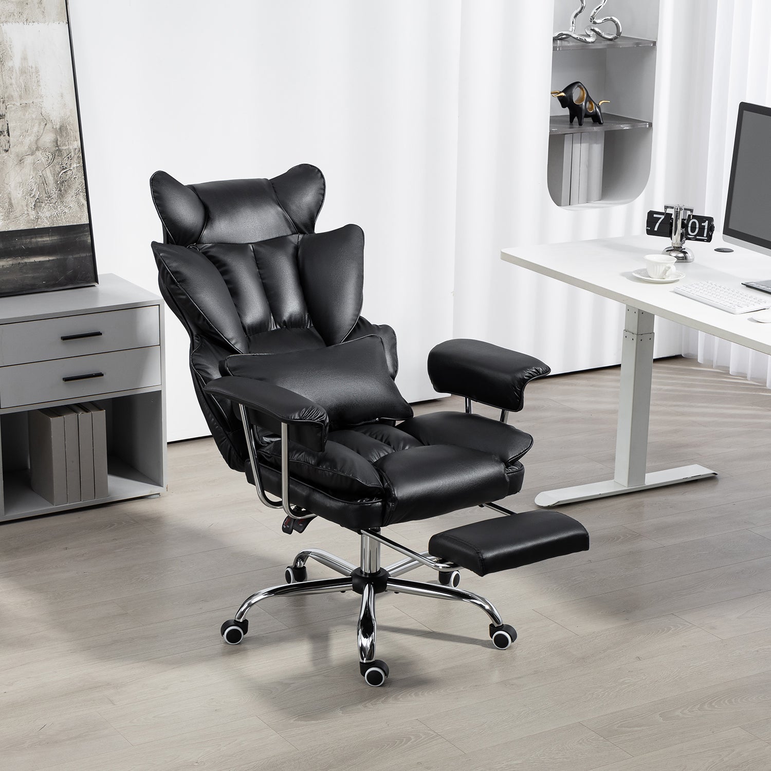 Big & Tall Executive Leather Office Chair ā 400lbs Ergonomic High Back Desk Chair with Lumbar Support, Adjustable Tilt, Footrest & Padded Armrests