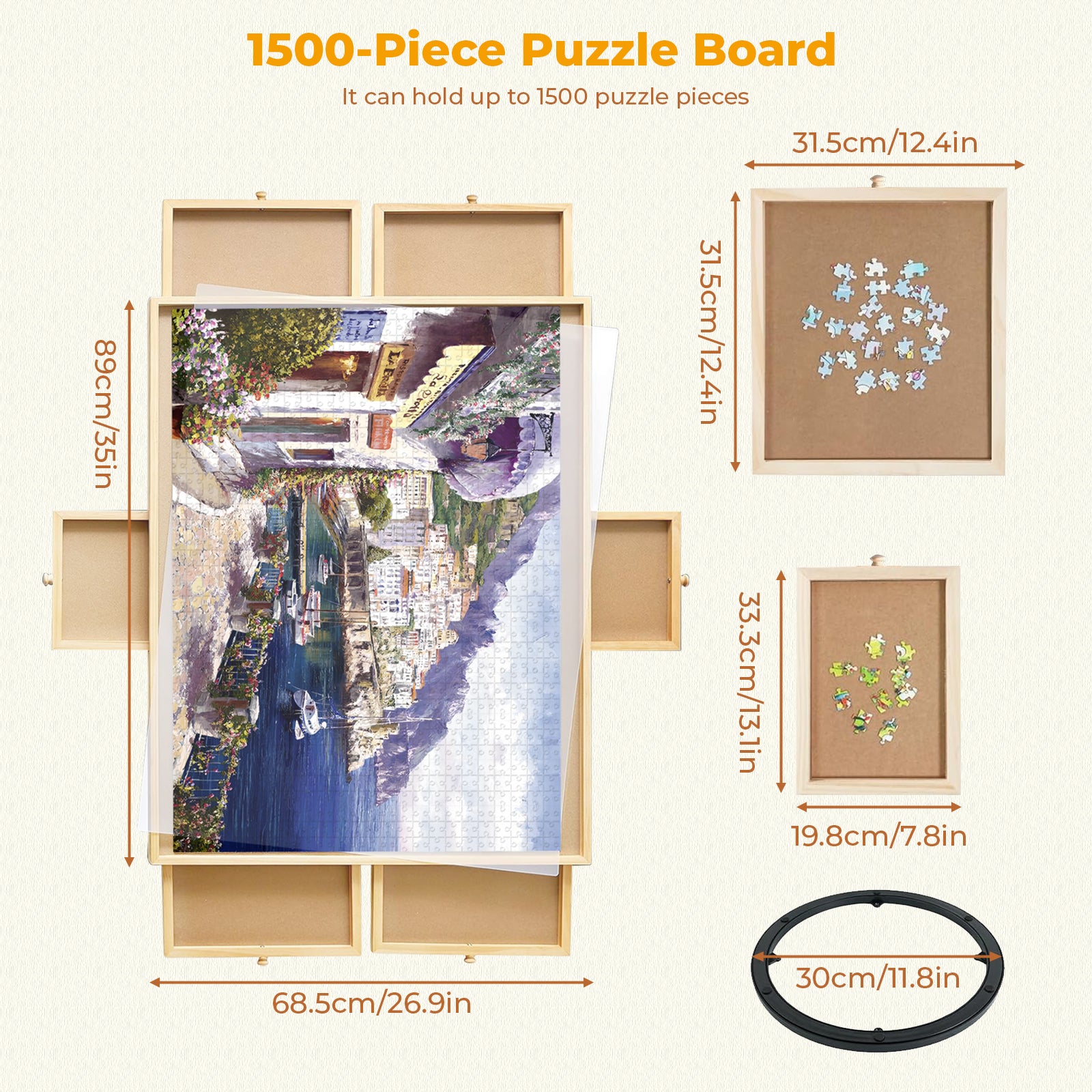 Puzzle Locker 1500 Piece Puzzle Table with 6 Drawers and Cover – Portable Wooden Jigsaw Board for 14 years old and Adults, 27" x 35" Puzzle Organizer Tray