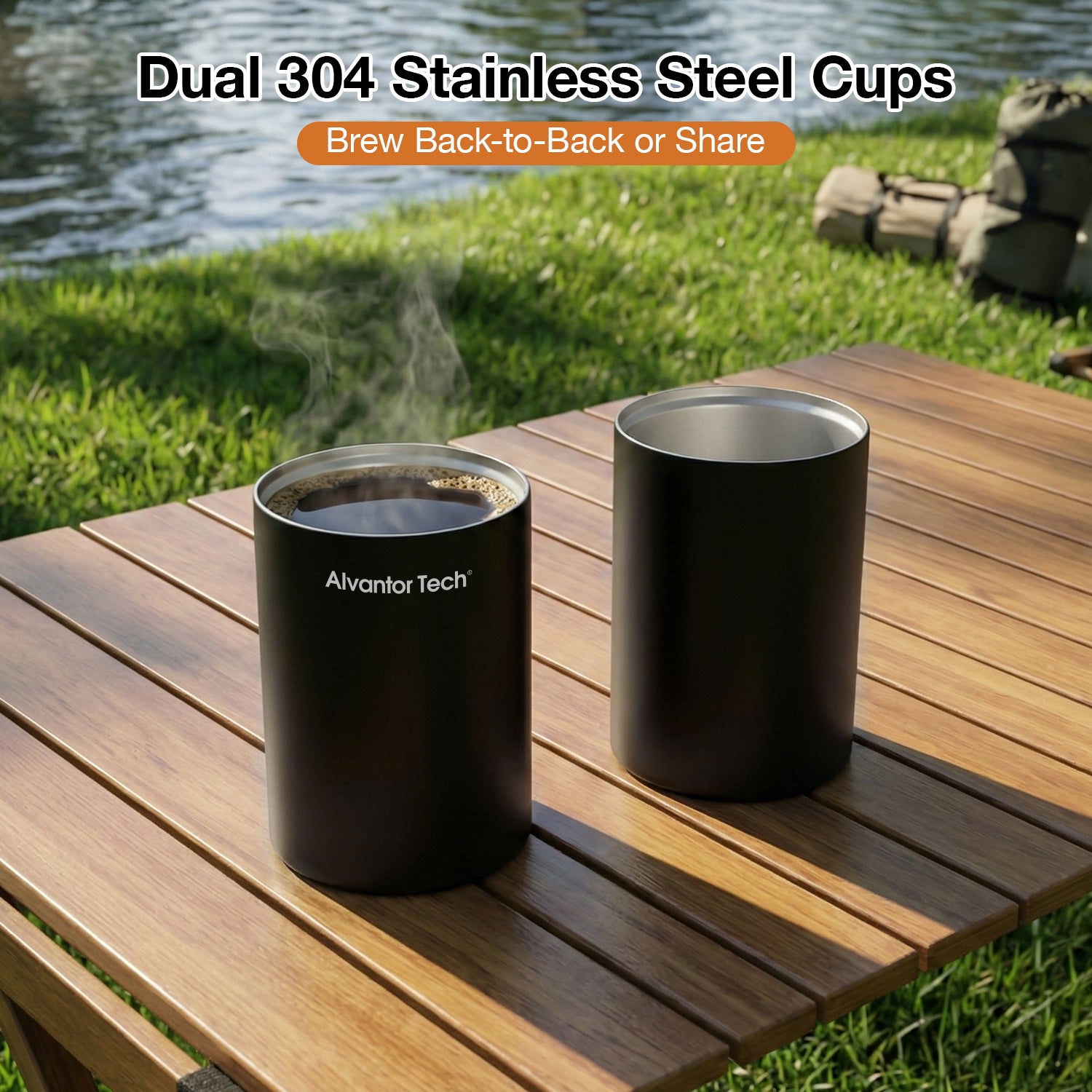 Alvantor Tech® Portable Coffee Maker with Grinder, 3-in-1 Grind & Brew Travel Coffee Cup, 38 Grind Settings, 2000mAh Rechargeable Battery (Up to 15–20 Cups/Charge), SUS304 Vacuum Insulated Stainless Steel, Double-Layer Filter, Ceramic Alloy Burr