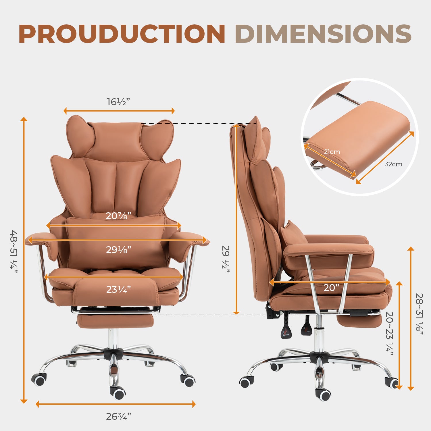 Big & Tall Executive Leather Office Chair ā 400lbs Ergonomic High Back Desk Chair with Lumbar Support, Adjustable Tilt, Footrest & Padded Armrests