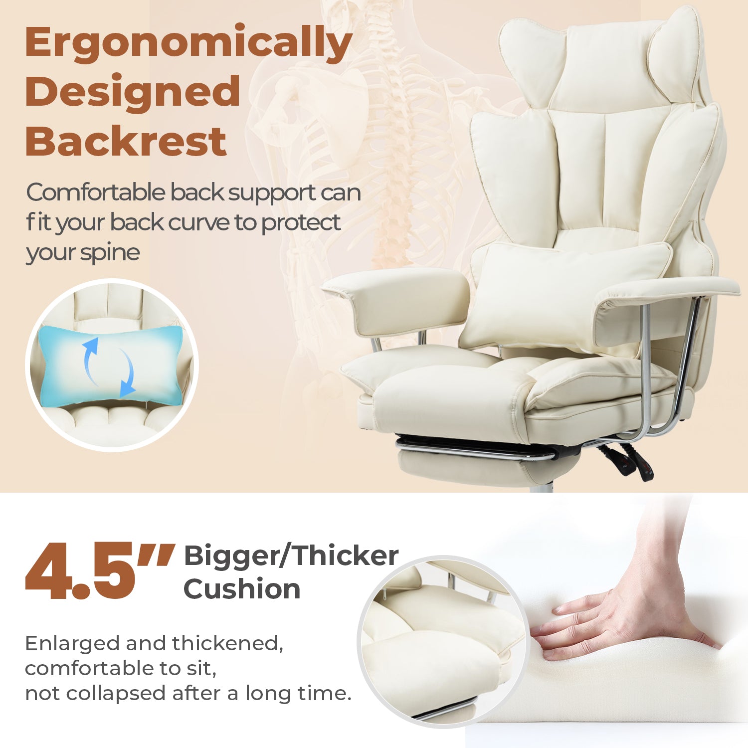 Big & Tall Executive Leather Office Chair ā 400lbs Ergonomic High Back Desk Chair with Lumbar Support, Adjustable Tilt, Footrest & Padded Armrests