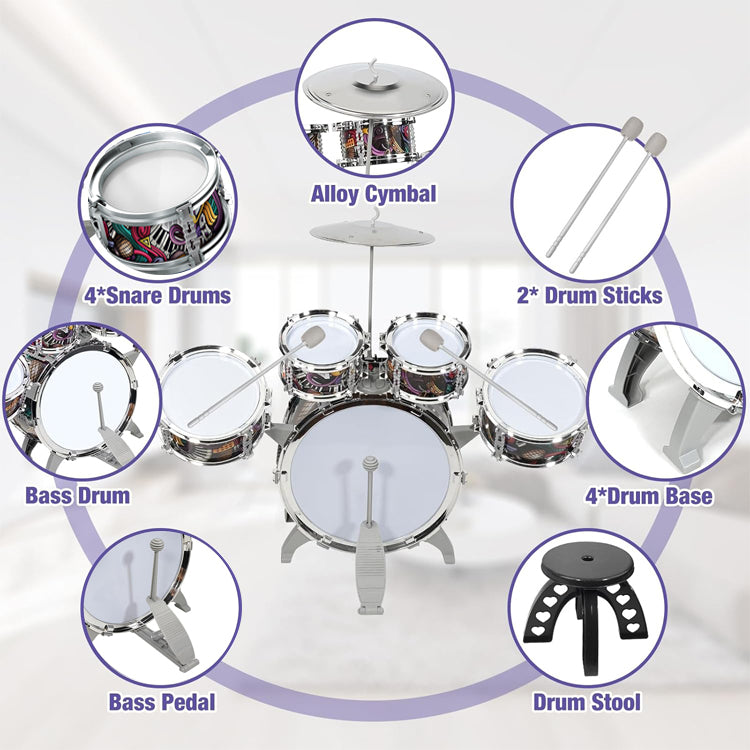 Upgraded Kids Drum Set with Light-Up Star Design – Toddler Jazz Drum Kit with Stool, Cymbal & Foot Pedal – Musical Instrument Toy for Boys & Girls Ages 1–3, 3–5, 4–6
