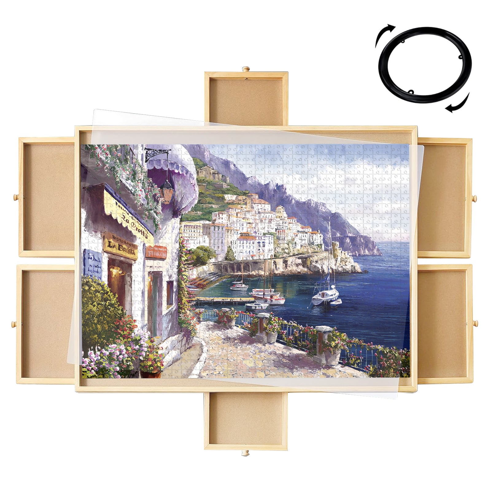 Puzzle Locker 1500 Piece Puzzle Table with 6 Drawers and Cover – Portable Wooden Jigsaw Board for 14 years old and Adults, 27" x 35" Puzzle Organizer Tray