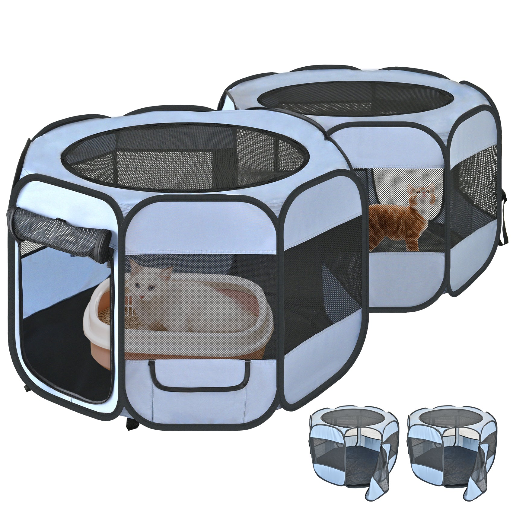Alvantor 2-in-1 Cat Playpens, Detachable into 2 Separate Playpens with Additional 2 Doors, with Pee Pads, Portable Dog Playpen Cat Tent Enclosure for Kitten and Puppy Indoor Outdoor Use