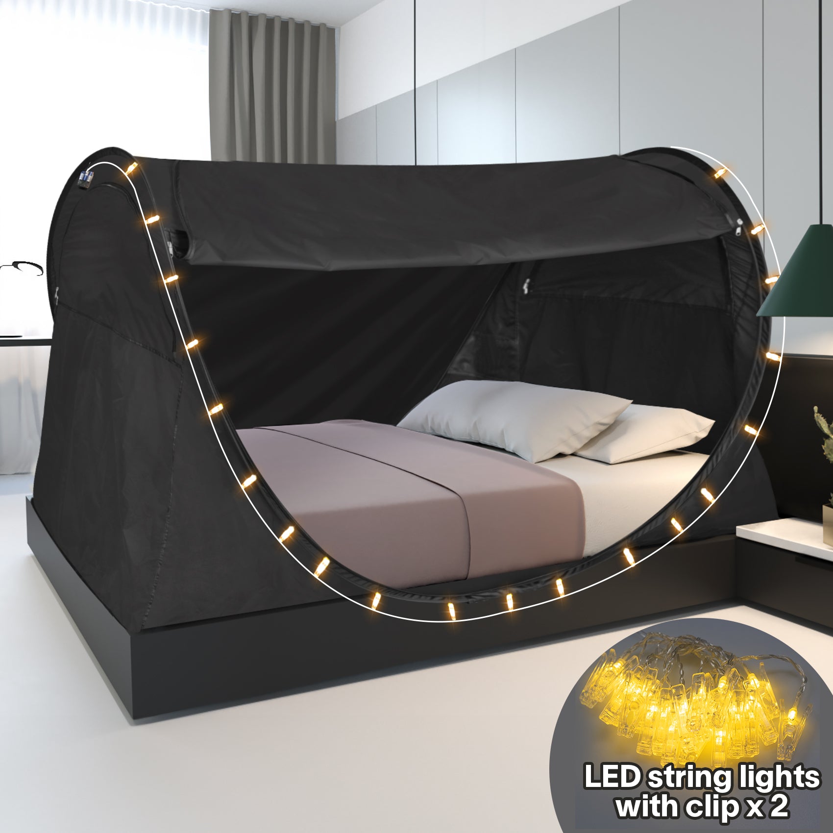 Combo Alvantor Privacy Bed Tent with LED String Lights Ideal for Be