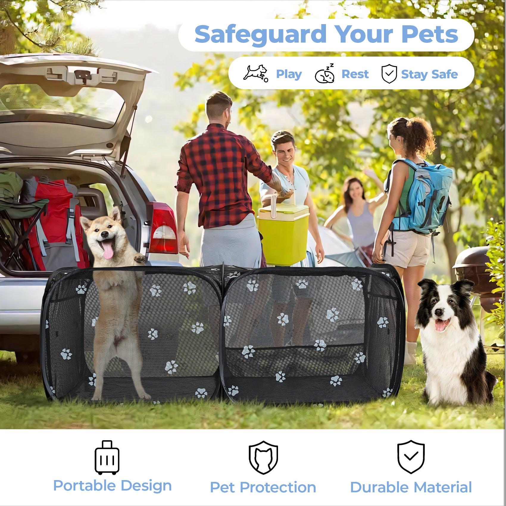 2-in-1 Pop Up Pet Playpen for Dogs & Cats – Portable, Breathable, No-Assembly Indoor Outdoor Tent Crate for Small Animals