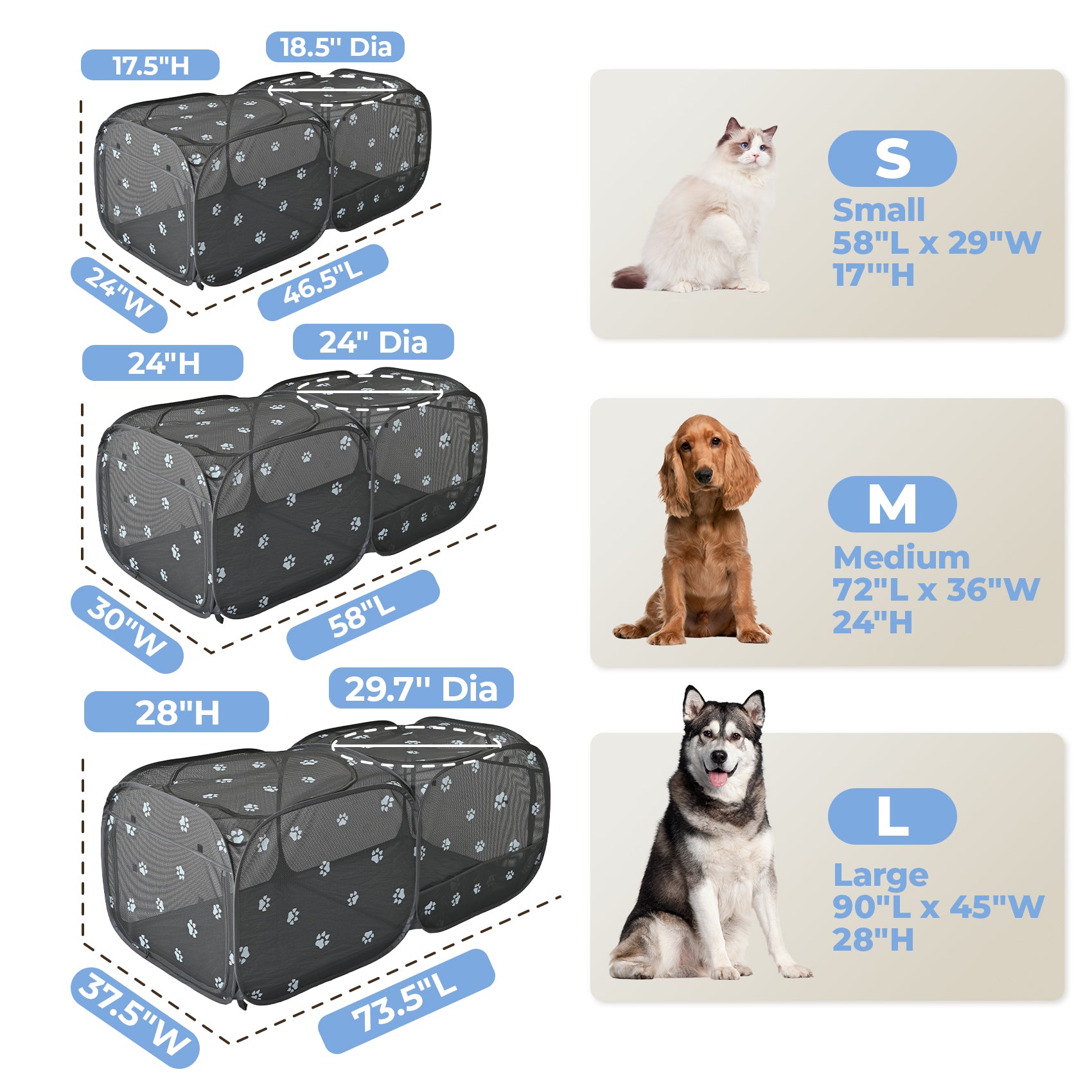 2-in-1 Pop Up Pet Playpen for Dogs & Cats – Portable, Breathable, No-Assembly Indoor Outdoor Tent Crate for Small Animals