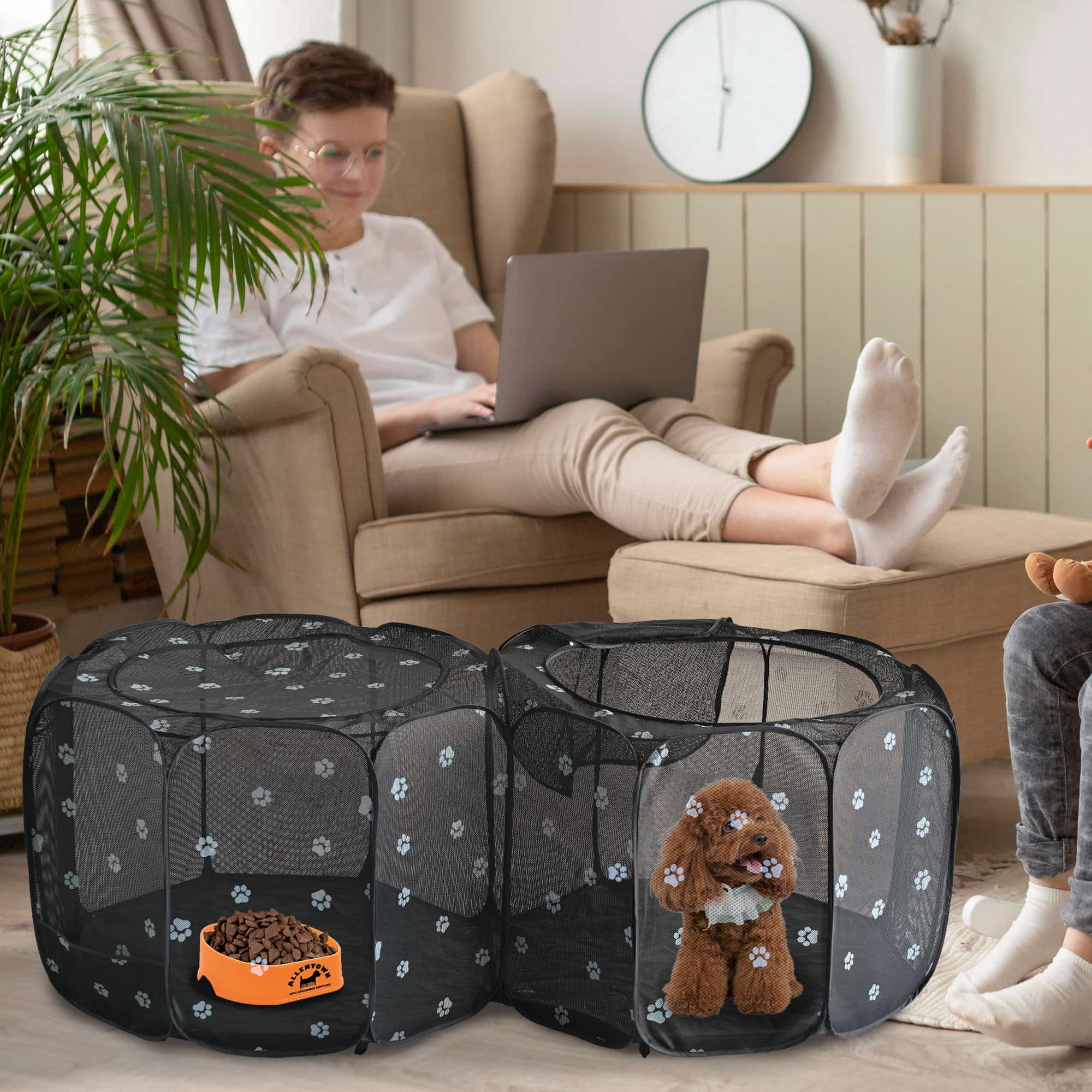 Alvantor 2in1 Cat Playpen with Pee Pad Pop Up Dog Pet Playpen for Indoor Outdoor Cat Enclosure, Portable Pet Playpen, Kitten Puppy Foldable Play Pen Cat Dog Tent Crate Cage Kennel, S/M/L