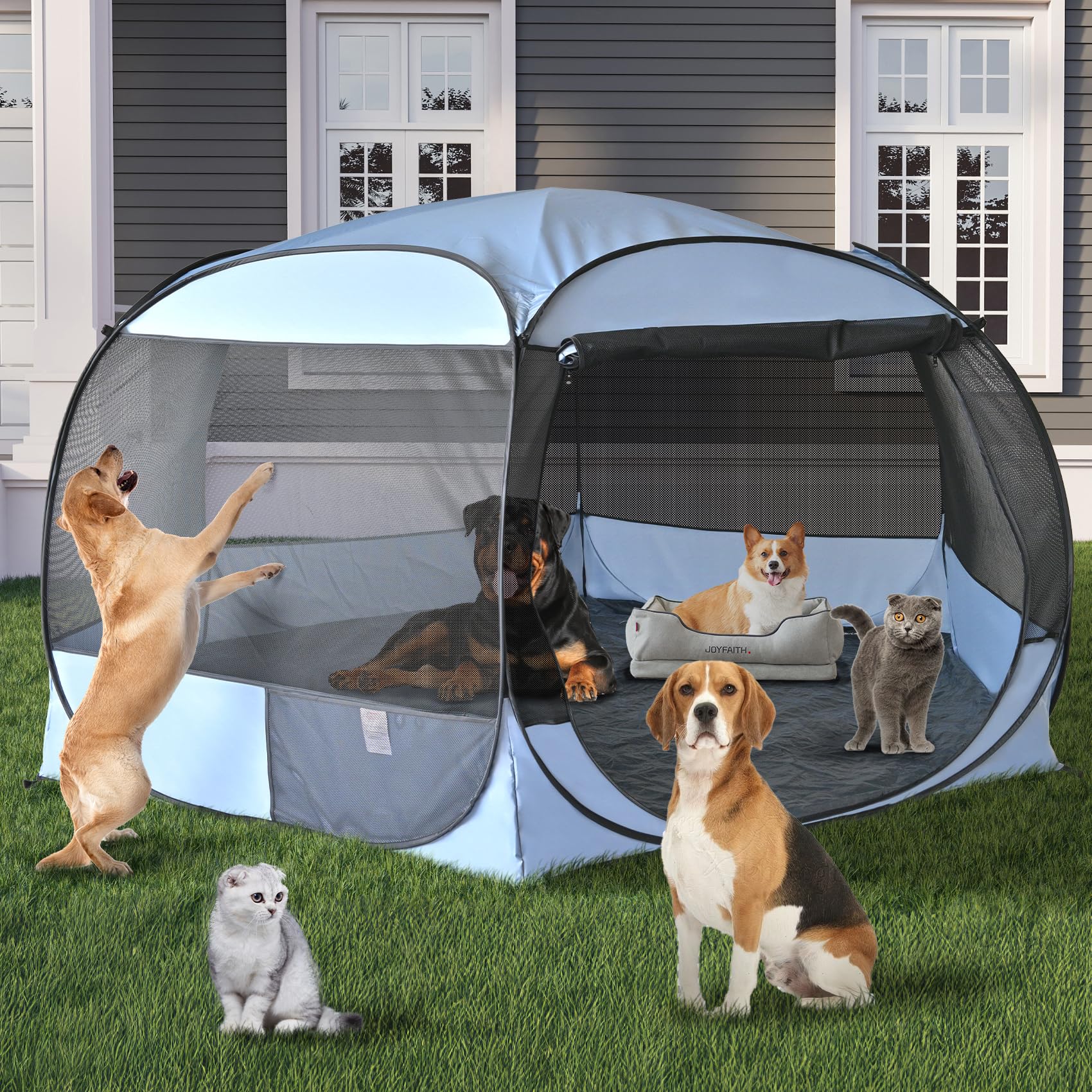 XXL Pop Up Pet Playpen Tent – 10'x4.8' Portable Cat & Dog Enclosure, Leakproof & Anti-Bug Shelter