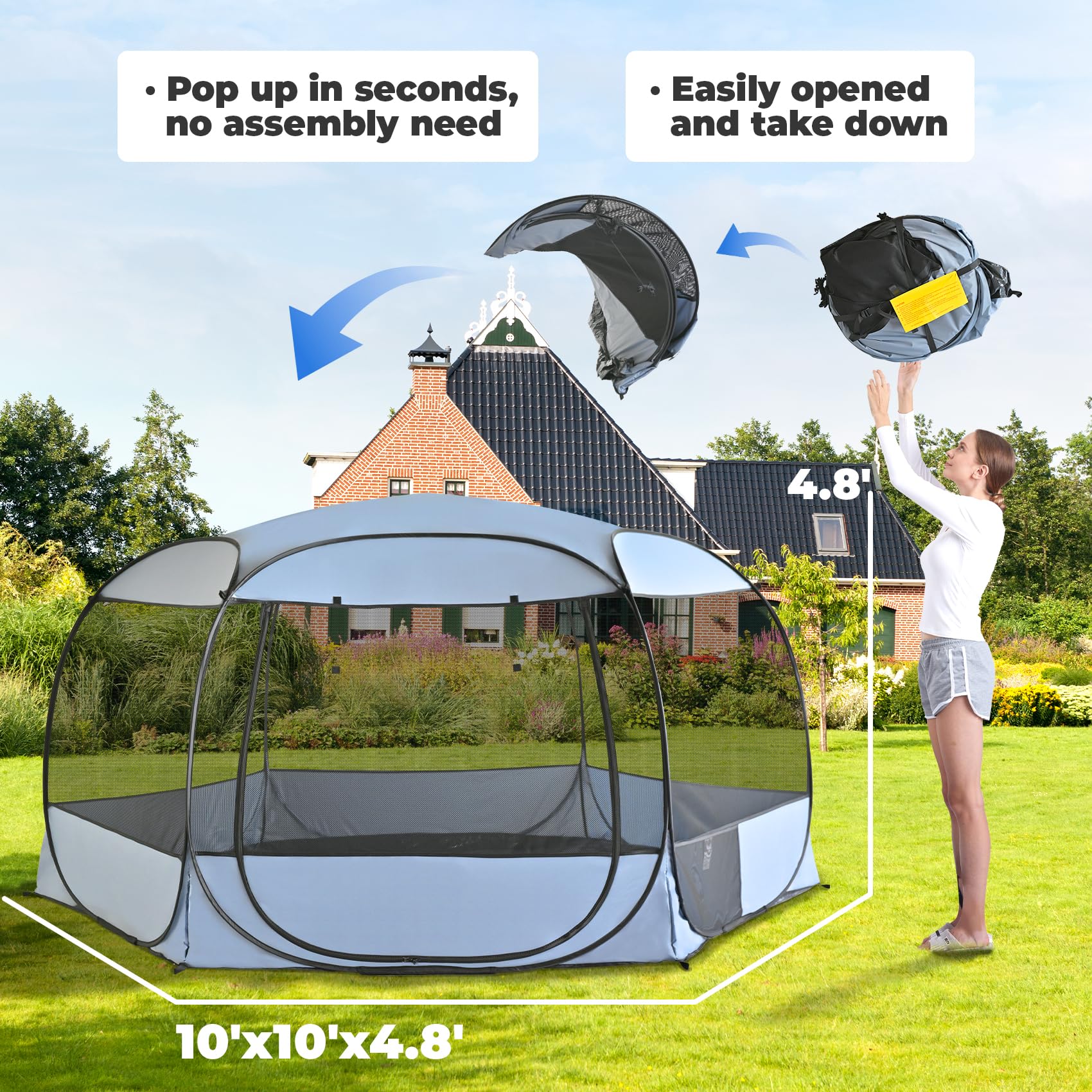 XXL Pop Up Pet Playpen Tent – 10'x4.8' Portable Cat & Dog Enclosure, Leakproof & Anti-Bug Shelter