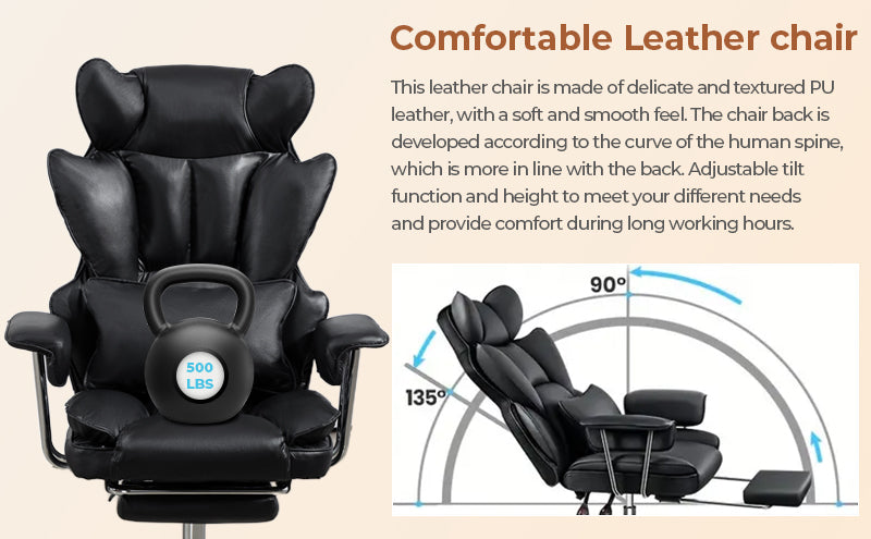 Big & Tall Executive Leather Office Chair ā 400lbs Ergonomic High Back Desk Chair with Lumbar Support, Adjustable Tilt, Footrest & Padded Armrests