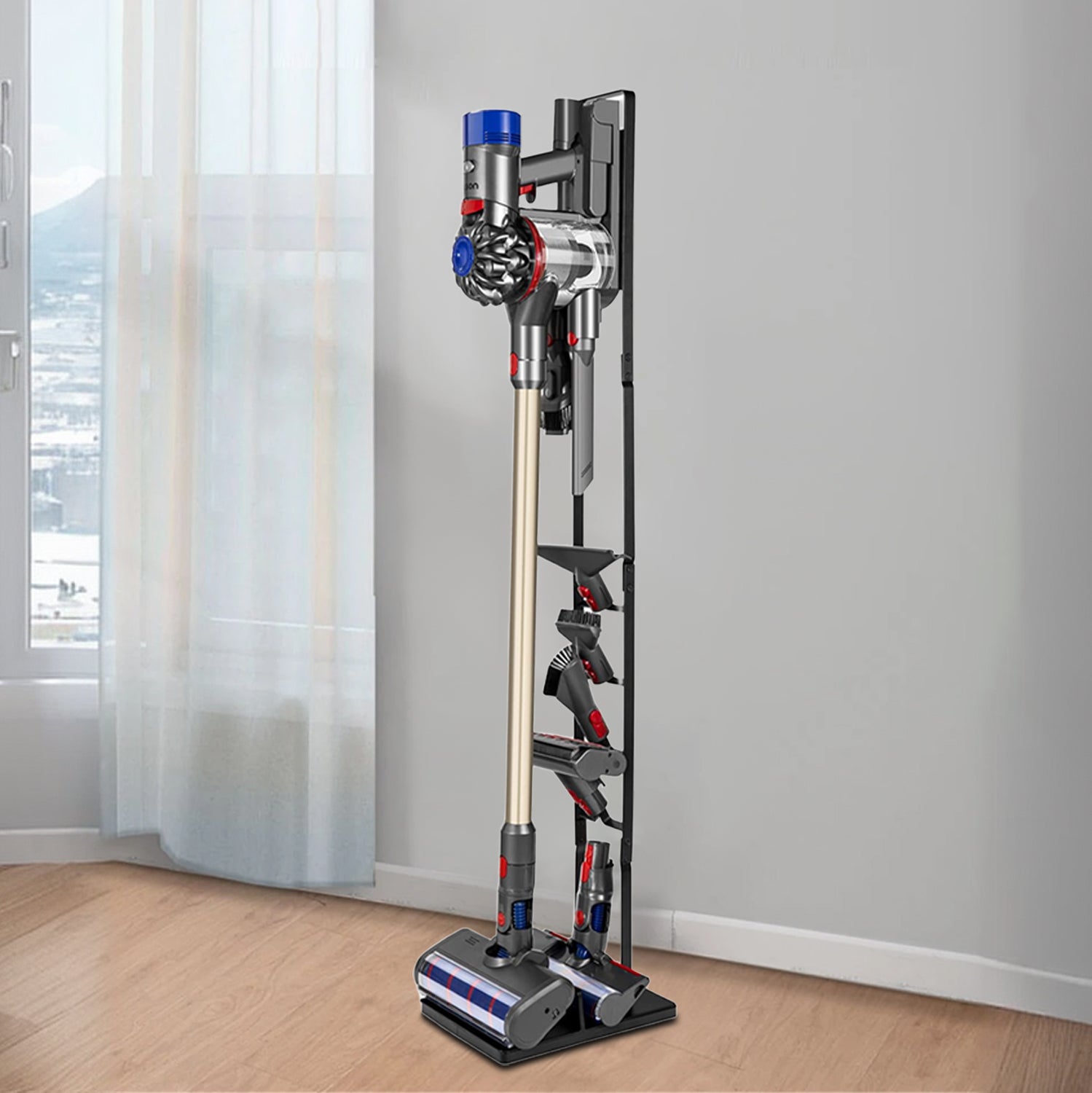 Cordless Vacuum Stand with Clamp & Accessory Hooks โ Heavy Metal Base (V6โV15 Compatible)