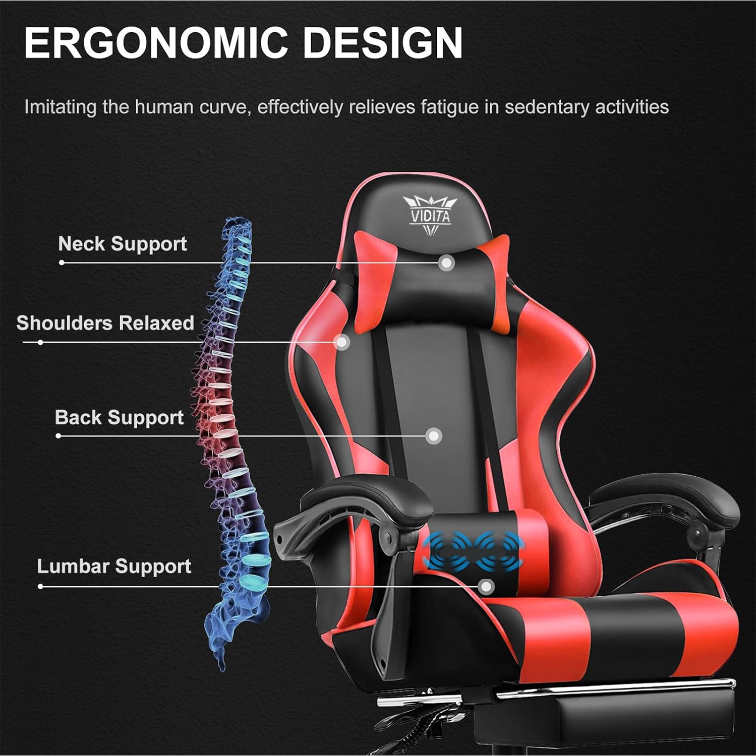 Ergonomic Gaming Chair with Footrest & Lumbar Pillow ā Adjustable Height & PU Leather Comfort