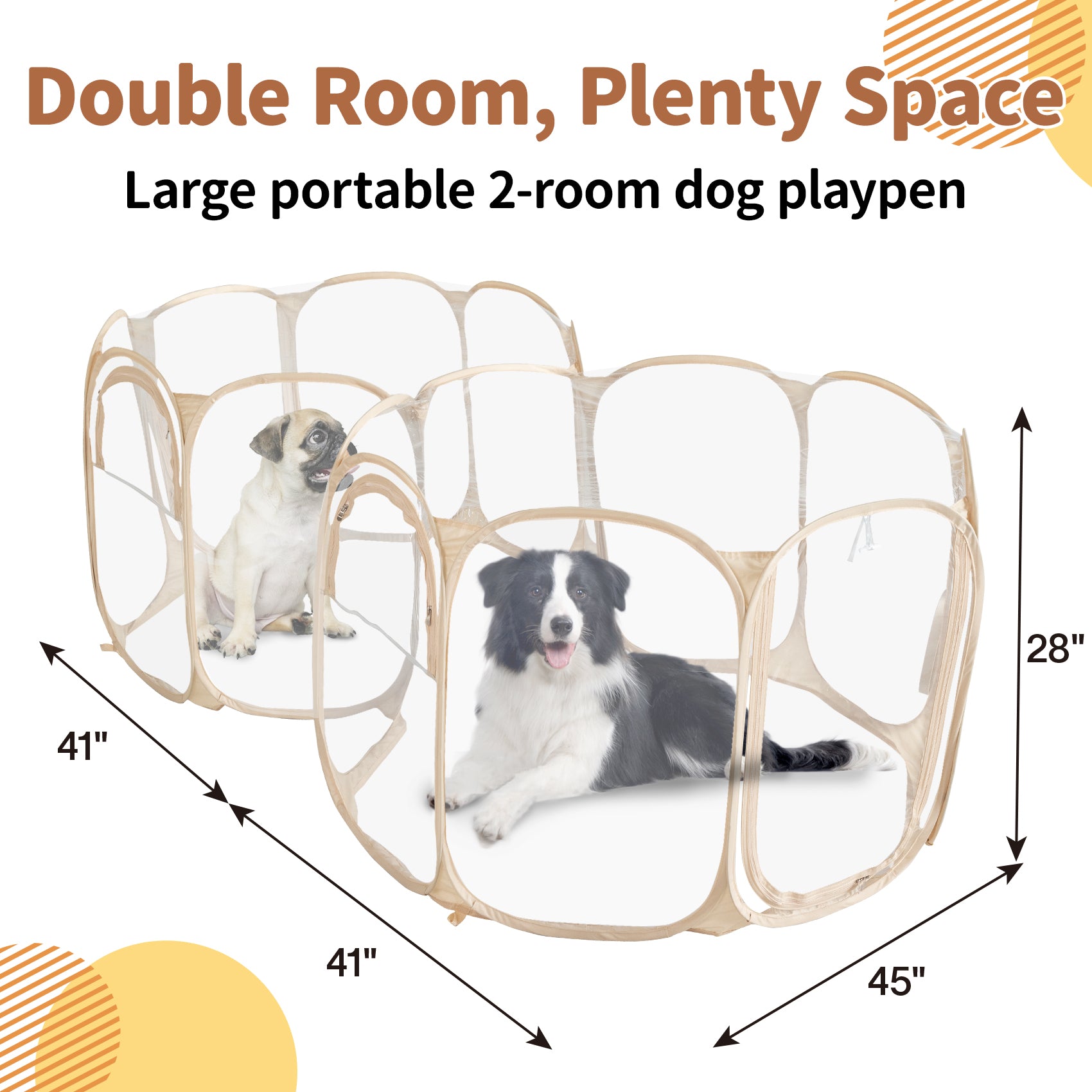 Alvantor Clear Pet Puppy Dog Playpen Indoor/Outdoor, Portable Playpen for Dog and Cat, Foldable Pop Up Dog Kennel Playpen with Carring Case, Size: 90"x45"x28"