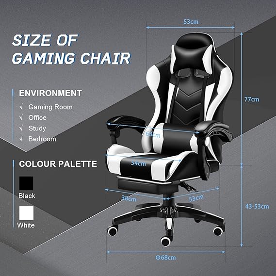 Ergonomic Racing Gaming Chair with Lumbar Support – Height Adjustable, Stylish & Comfortable Office Chair for Adults and Teens