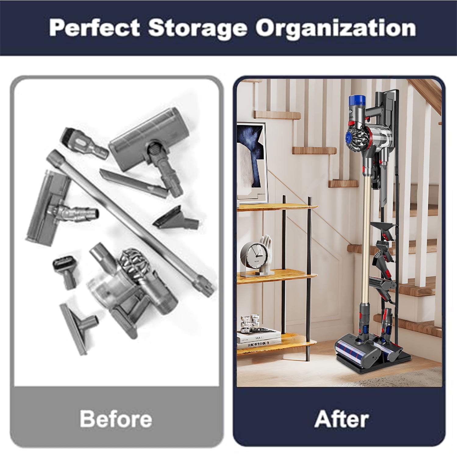 Cordless Vacuum Stand with Clamp & Accessory Hooks โ Heavy Metal Base (V6โV15 Compatible)