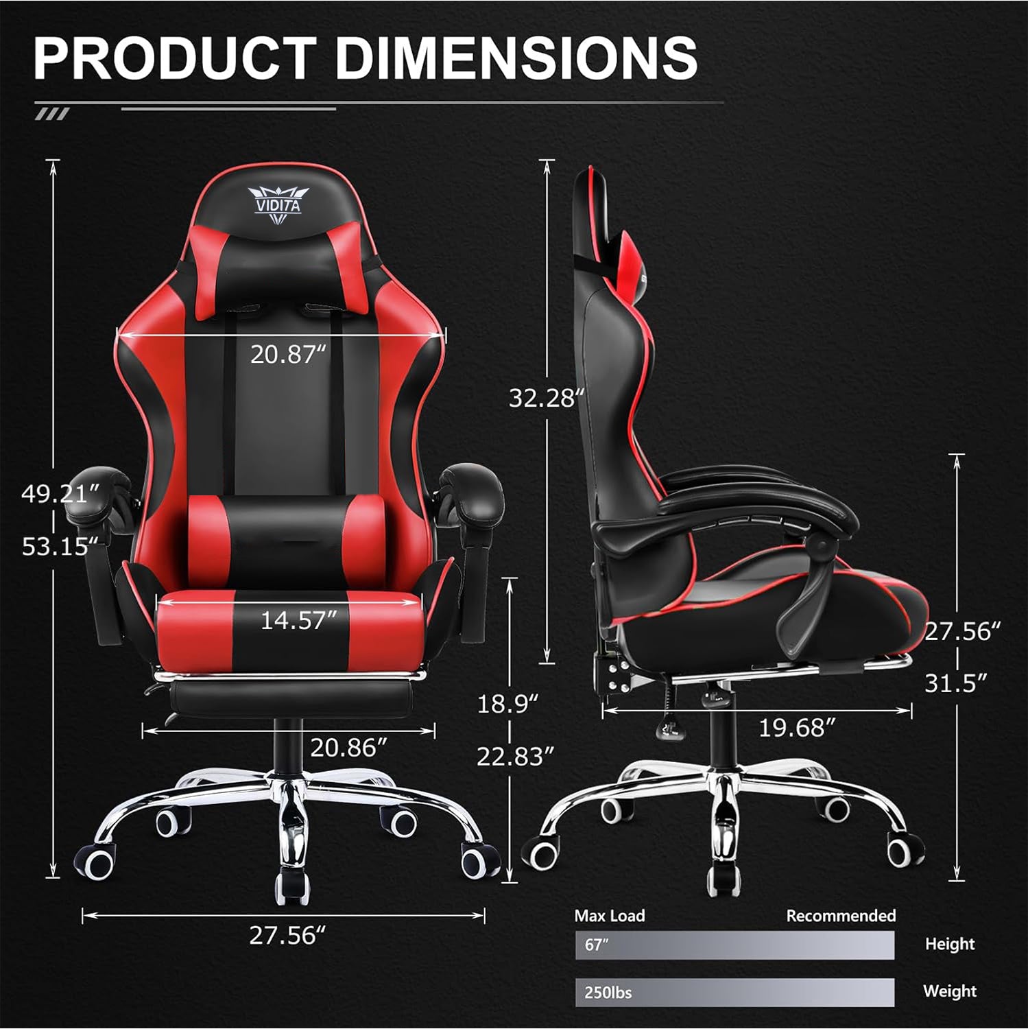 Ergonomic Gaming Chair with Footrest & Lumbar Pillow ā Adjustable Height & PU Leather Comfort
