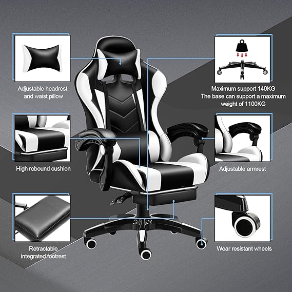 Ergonomic Racing Gaming Chair with Lumbar Support – Adjustable Office Comfort for Teens & Adults