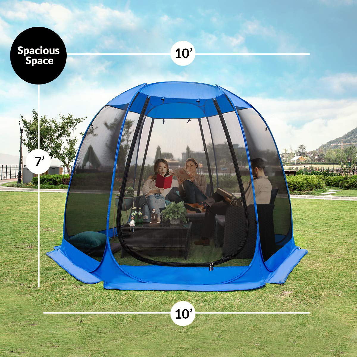 Pop-Up Screen House Room Camping Tent Outdoor Canopy Pop Up Sun Shade Hexagon Shelter Mesh Walls Not Waterproof 10'x10'