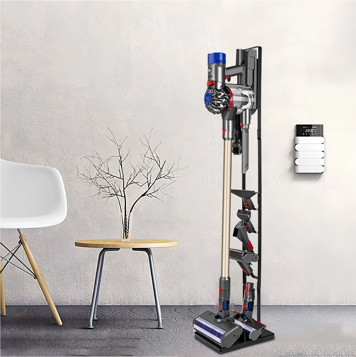 Cordless Vacuum Stand with Clamp & Accessory Hooks โ Heavy Metal Base (V6โV15 Compatible)
