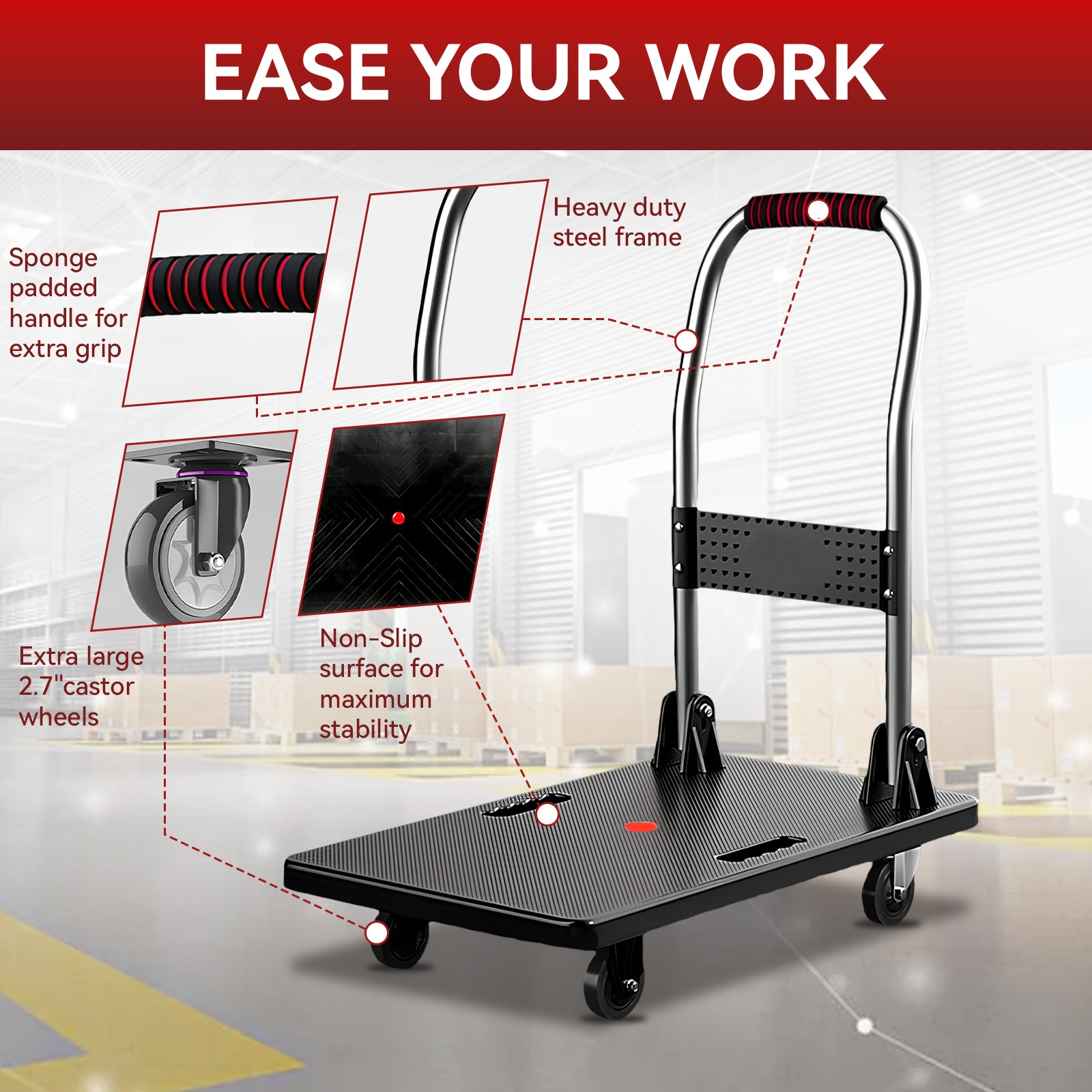 Folding Platform Truck Cart 200LBS/1000LBS ā Heavy Duty Push Dolly with Swivel Wheels, Foldable Handle