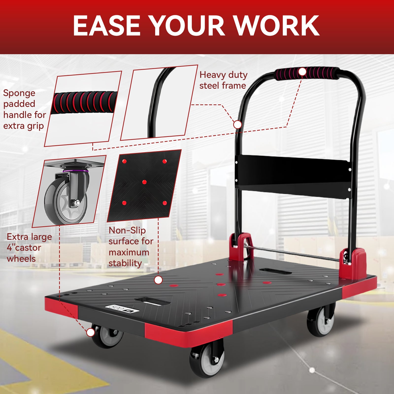 Folding Platform Truck Cart 200LBS/1000LBS ā Heavy Duty Push Dolly with Swivel Wheels, Foldable Handle