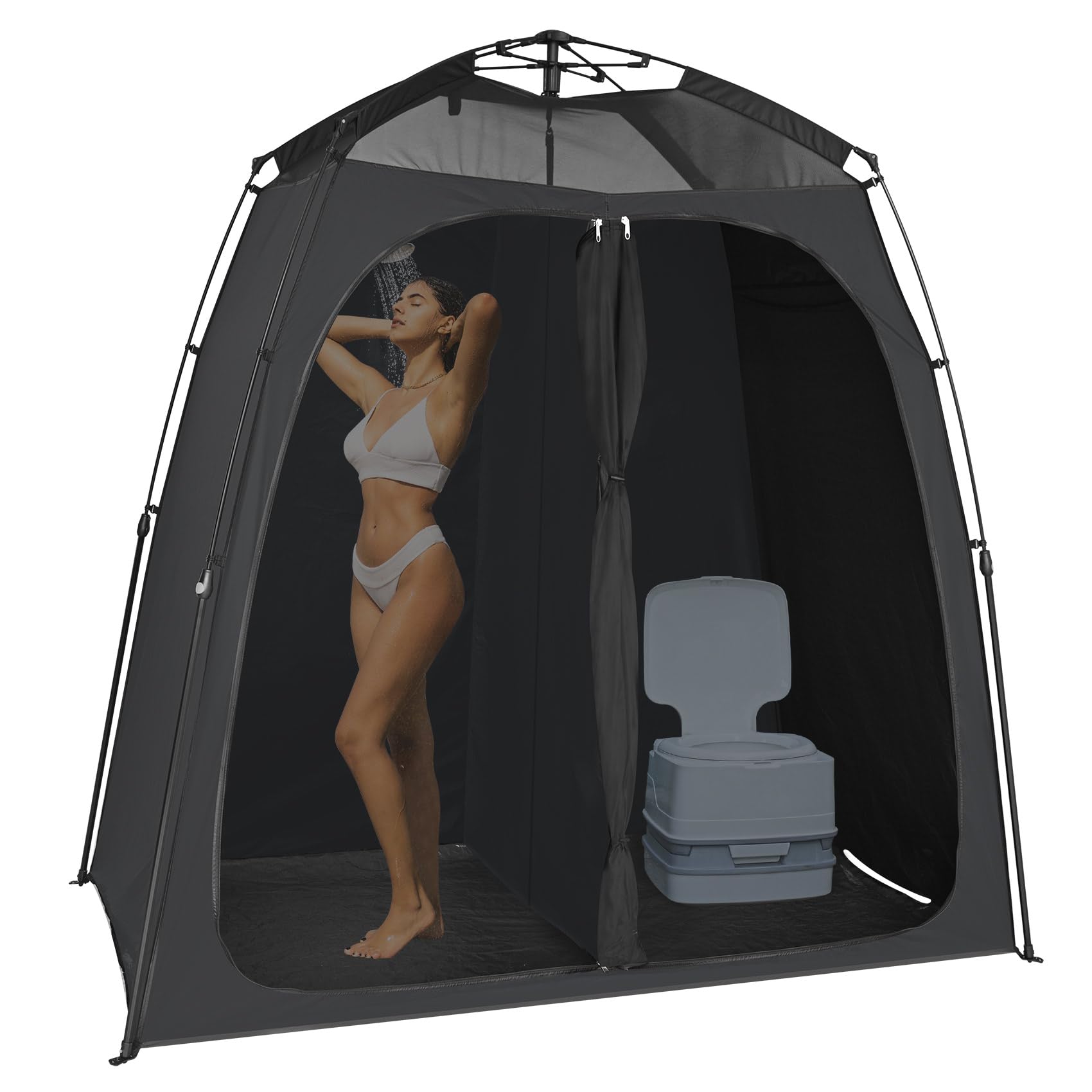 EighteenTek Shower Tent Camping, 2-Room Portable Changing Room, Outdoor Shower Enclosure, Pop Up Privacy Tent Shelter with Floor & Doors, Waterproof & Lightweight, Camping Toilet Bathroom