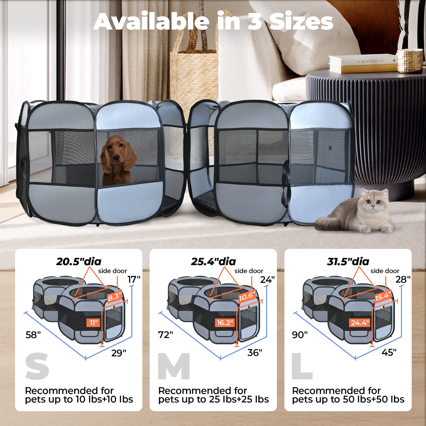 Alvantor 2-in-1 Cat Playpens, Detachable into 2 Separate Playpens with Additional 2 Doors, with Pee Pads, Portable Dog Playpen Cat Tent Enclosure for Kitten and Puppy Indoor Outdoor Use
