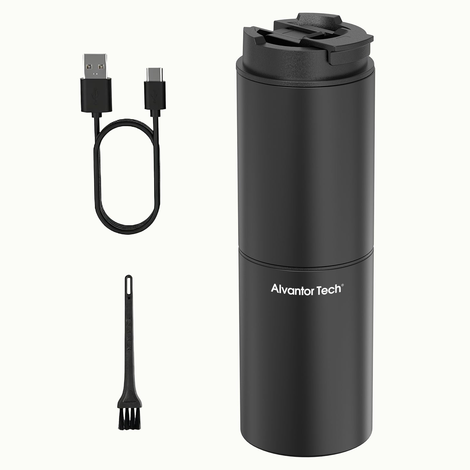 Alvantor Tech® Portable Coffee Maker with Grinder, 3-in-1 Grind & Brew Travel Coffee Cup, 38 Grind Settings, 2000mAh Rechargeable Battery (Up to 15–20 Cups/Charge), SUS304 Vacuum Insulated Stainless Steel, Double-Layer Filter, Ceramic Alloy Burr