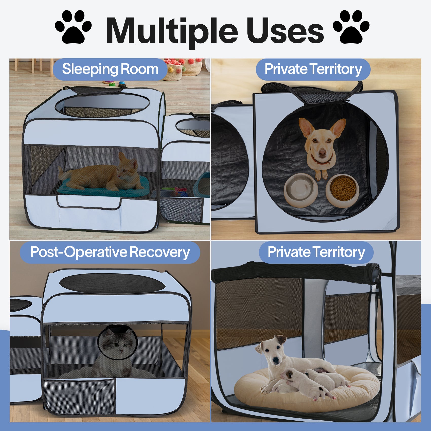 Alvantor Pop up Portable Cat Playpen 2-in-1 Dog Playpen,No Assembly Need, Pet Cat Dog Tent Crates with Pet Pee Pads,(53.2''x31.5''x27.6''H)