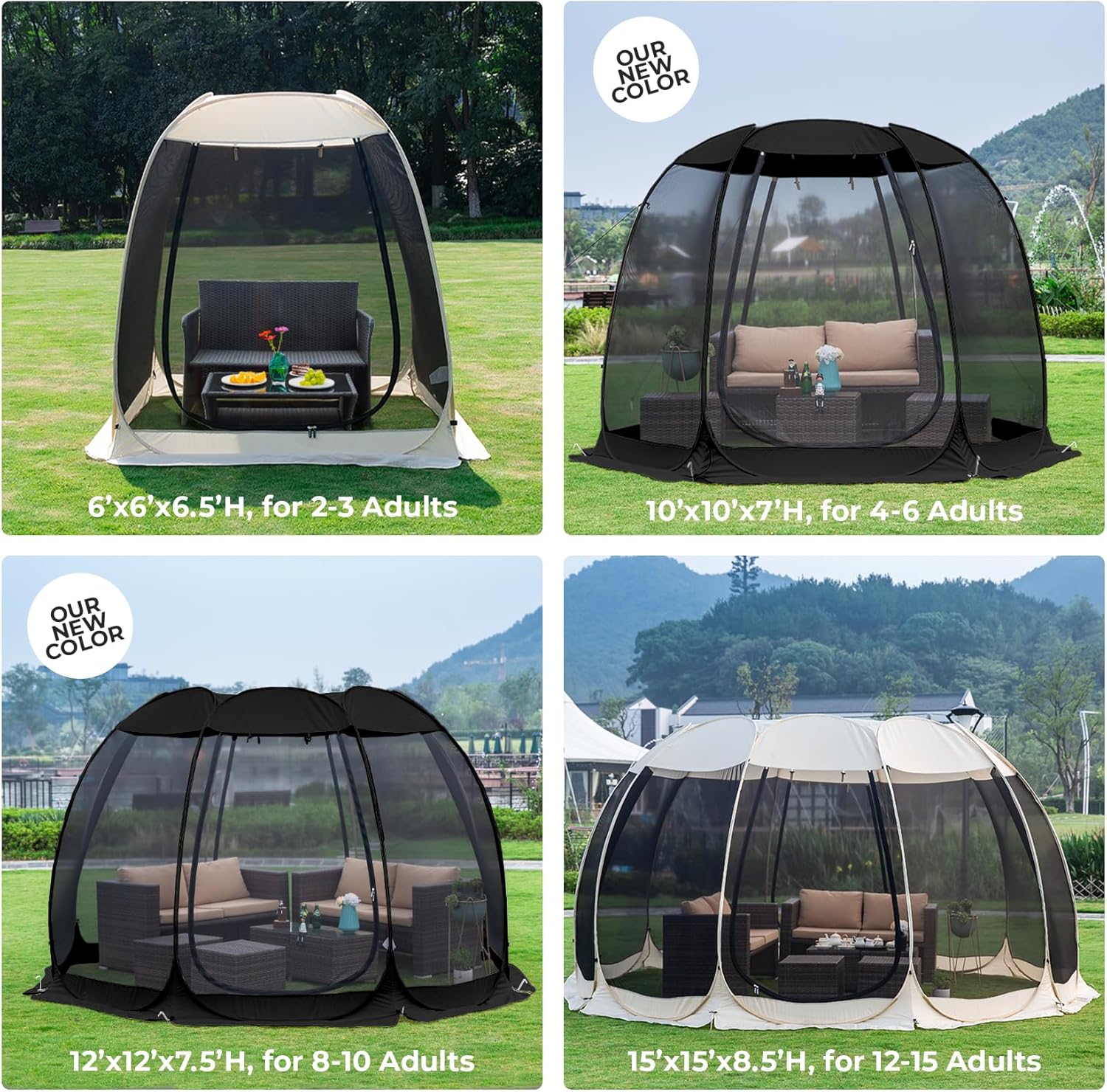 Alvantor Screen House Camping Room Outdoor Gazebo Shelter Tent Instant Pop Up Sun Shade for Patio, Backyard, Deck & Outdoor,Black