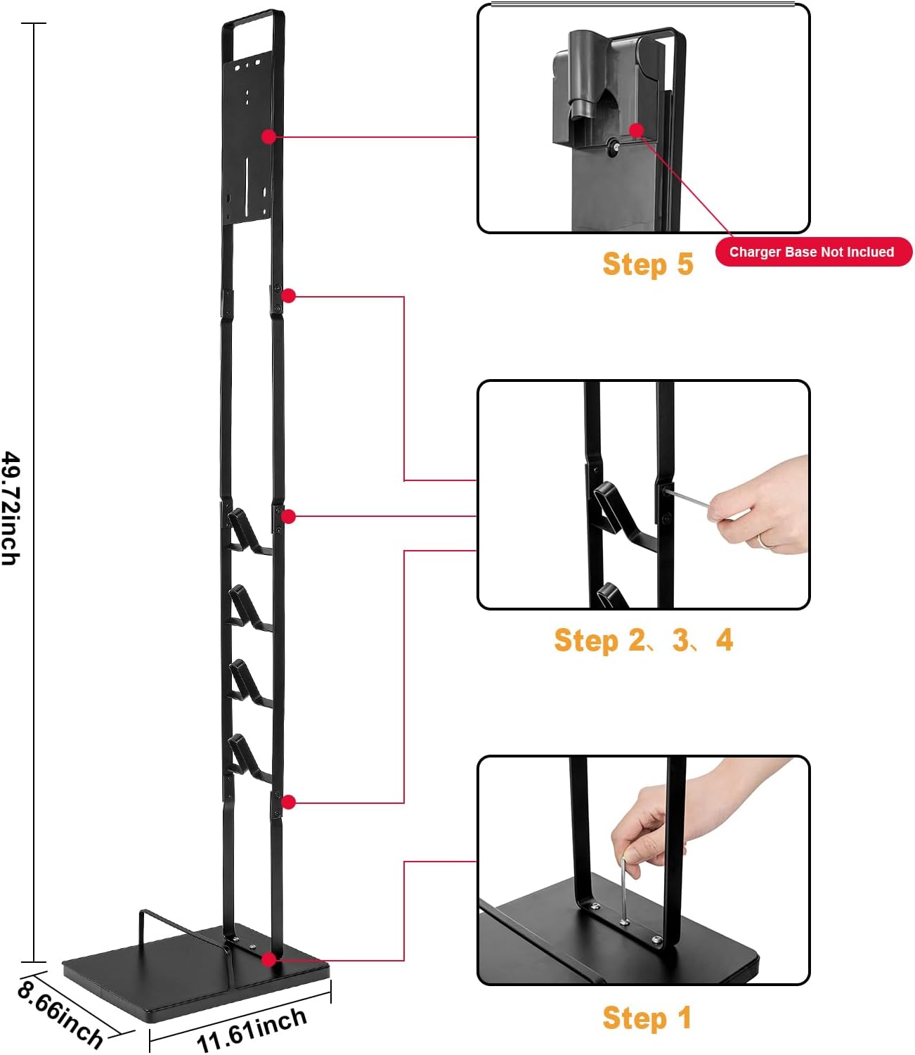 Cordless Vacuum Stand with Clamp & Accessory Hooks โ Heavy Metal Base (V6โV15 Compatible)
