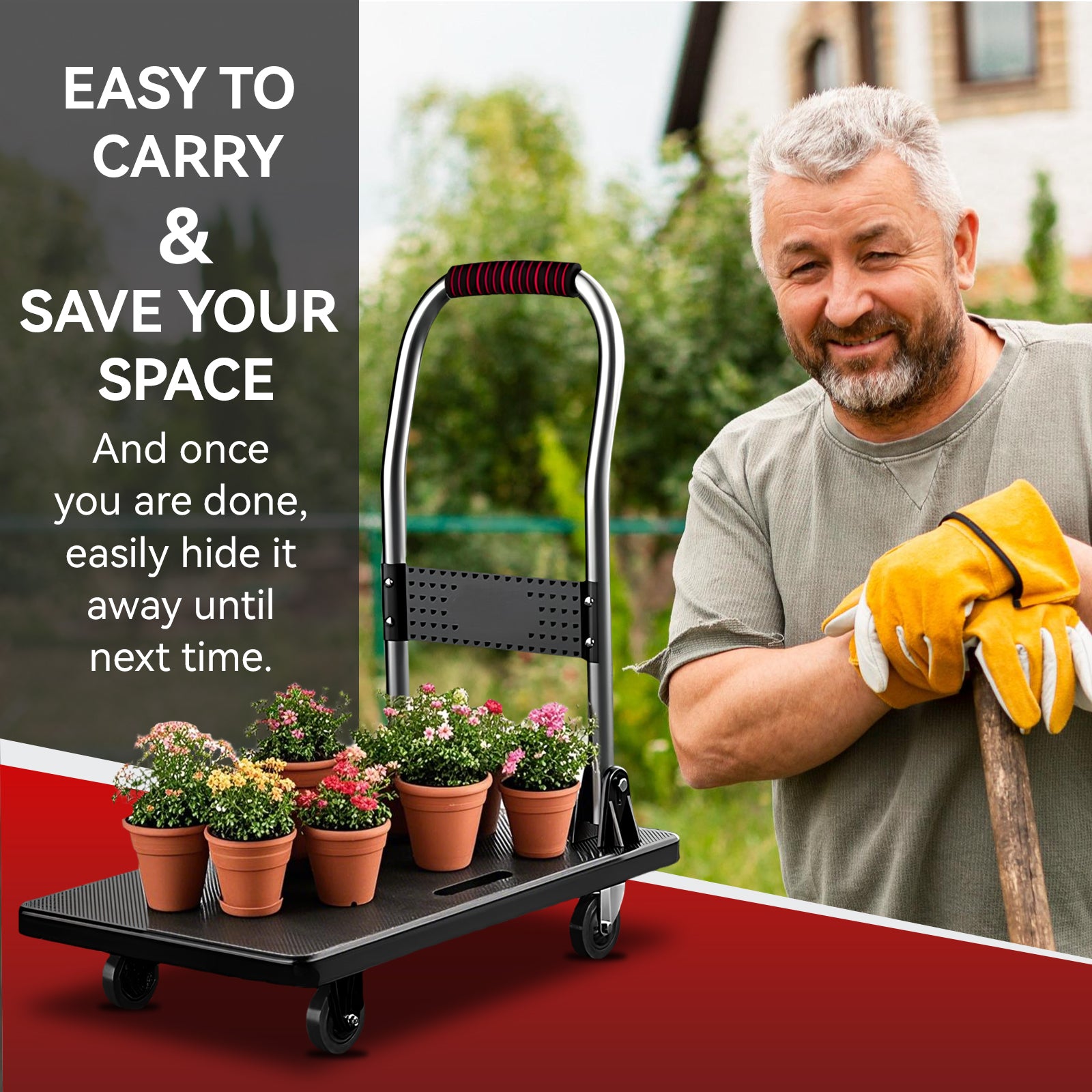 Folding Platform Truck Cart 200LBS/1000LBS ā Heavy Duty Push Dolly with Swivel Wheels, Foldable Handle