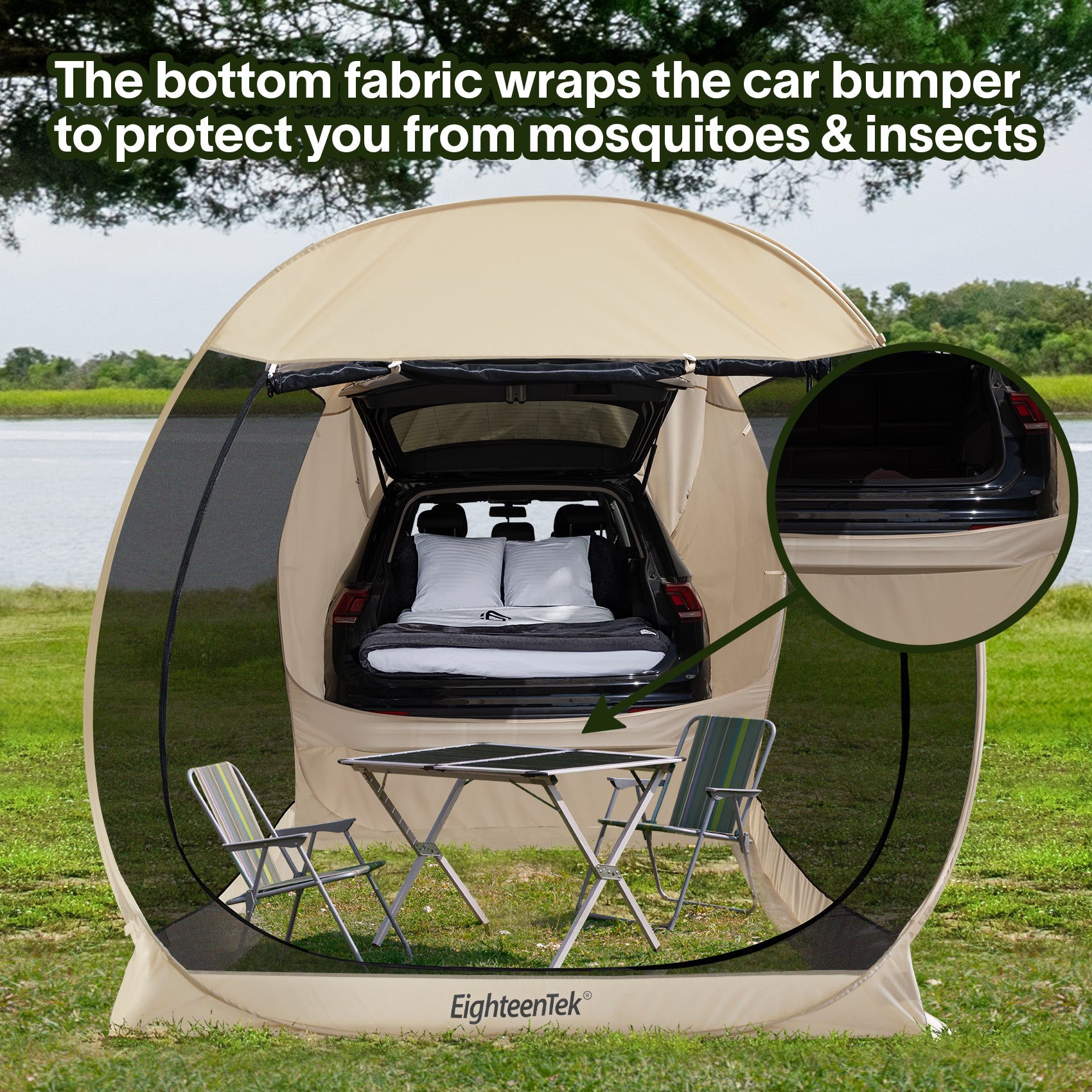 All-Weather SUV Camping Screen Tent – Pop Up Mesh Shelter with Waterproof PVC, Instant Setup Screen House for Car, Van, Outdoor Travel