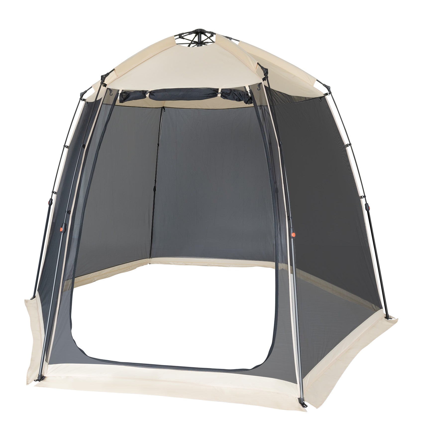 EighteenTek 10'x10'x7' Pop Up Sports Tent Shelter for 4–6 People, All Weather Outdoor Gazebo with Mesh Walls, Portable Camping Canopy Room for Tailgating, Backyard, Beige