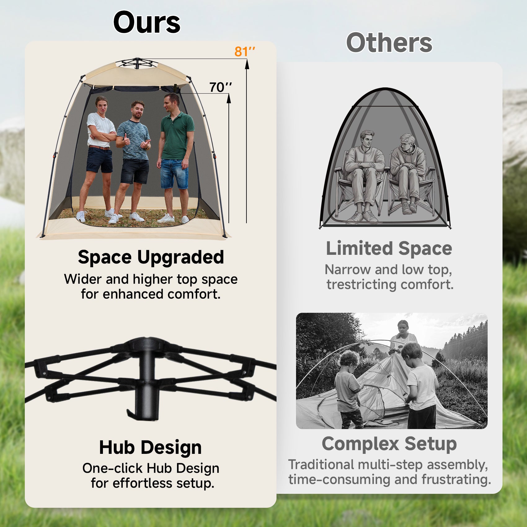 EighteenTek 10'x10'x7' Pop Up Sports Tent Shelter for 4–6 People, All Weather Outdoor Gazebo with Mesh Walls, Portable Camping Canopy Room for Tailgating, Backyard, Beige