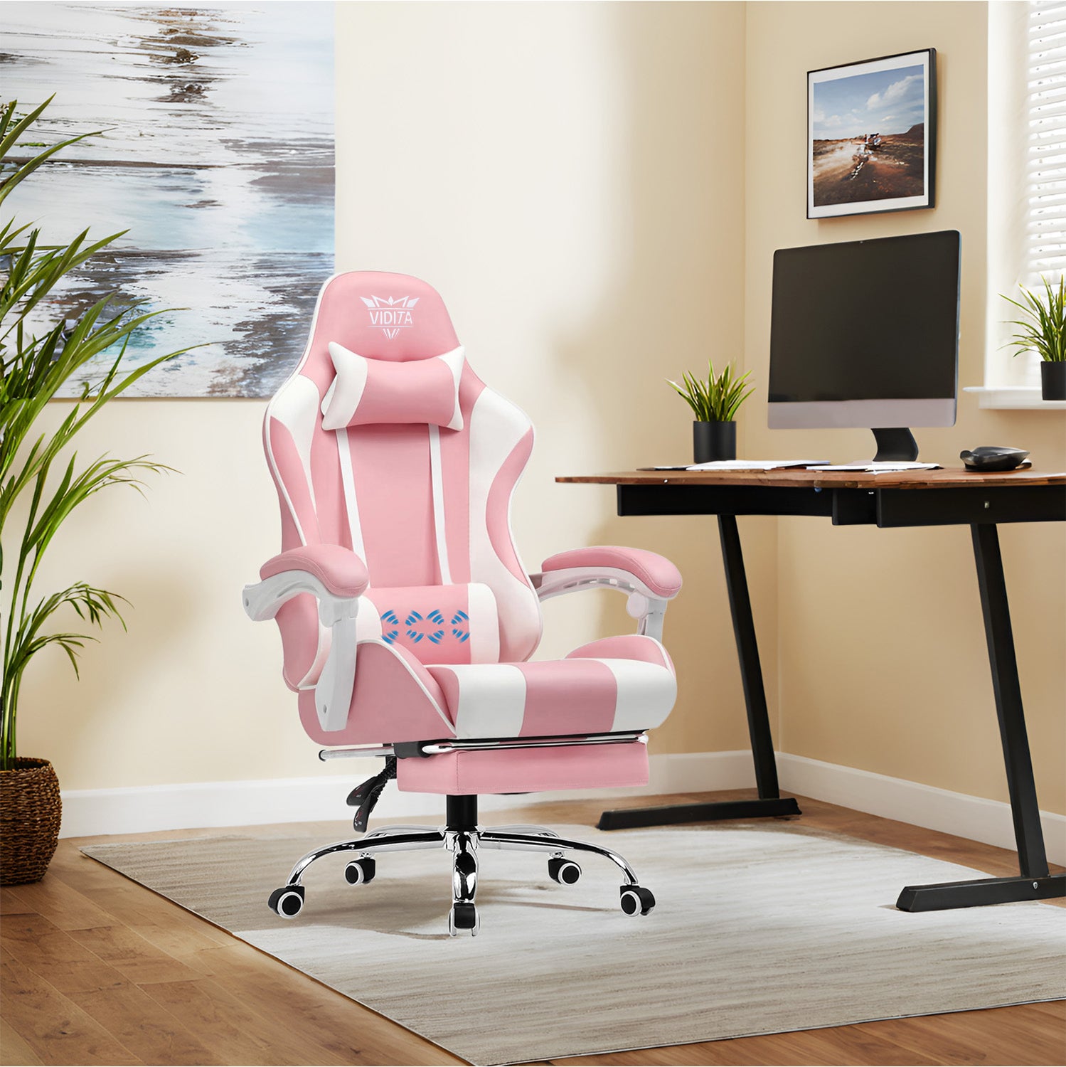 Ergonomic Gaming Chair with Footrest & Lumbar Pillow ā Adjustable Height & PU Leather Comfort