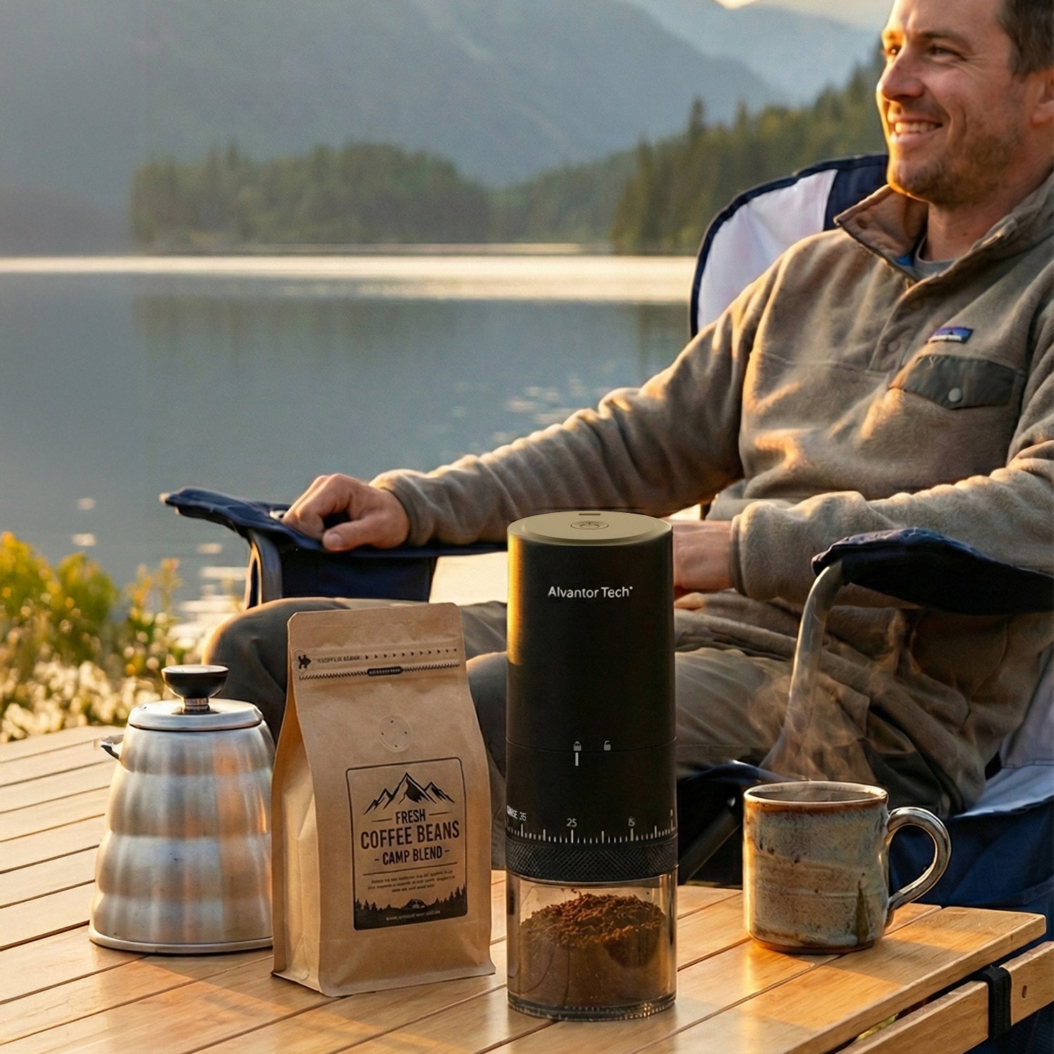 Alvantor Tech® Rechargeable Portable Coffee Grinder, 38 Grind Settings External Dial, 2000mAh Battery, Ceramic Burr, 25g Bean Hopper, 120–150 Min Fast Charging, Grind While Charging, Compact 2.8"×2.8"×7.9"