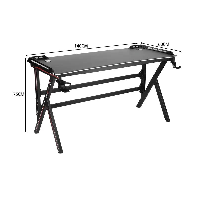 Gaming Computer Desk 47"–55" with Full-Surface Mouse Pad – Carbon Fiber Desktop, Cup Holder, Socket Rack, Cable Management & Adjustable Feet