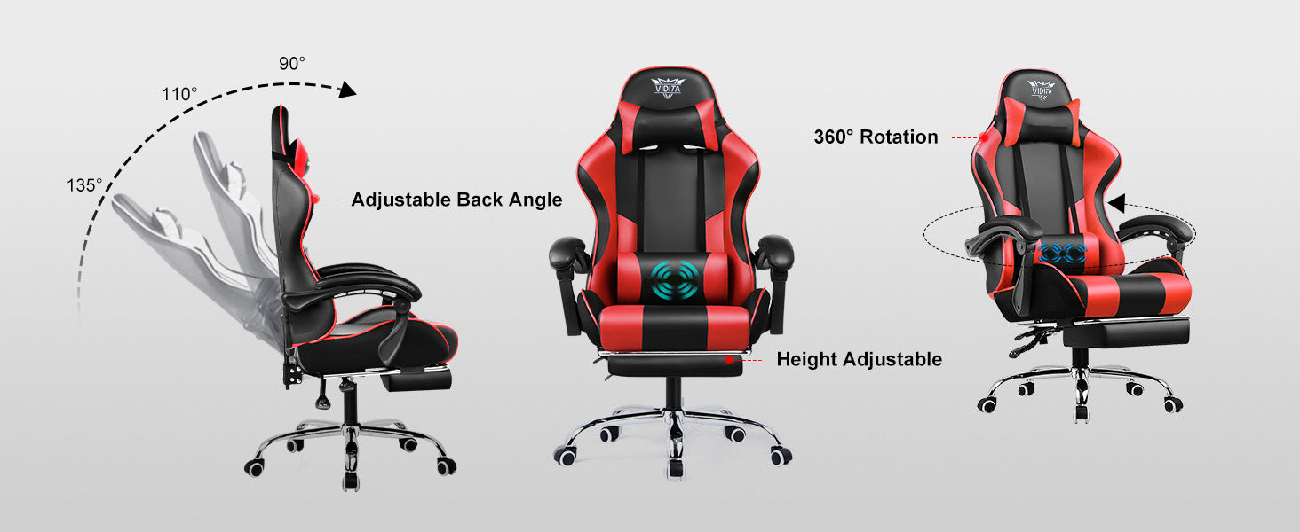 Ergonomic Gaming Chair with Footrest & Lumbar Pillow ā Adjustable Height & PU Leather Comfort