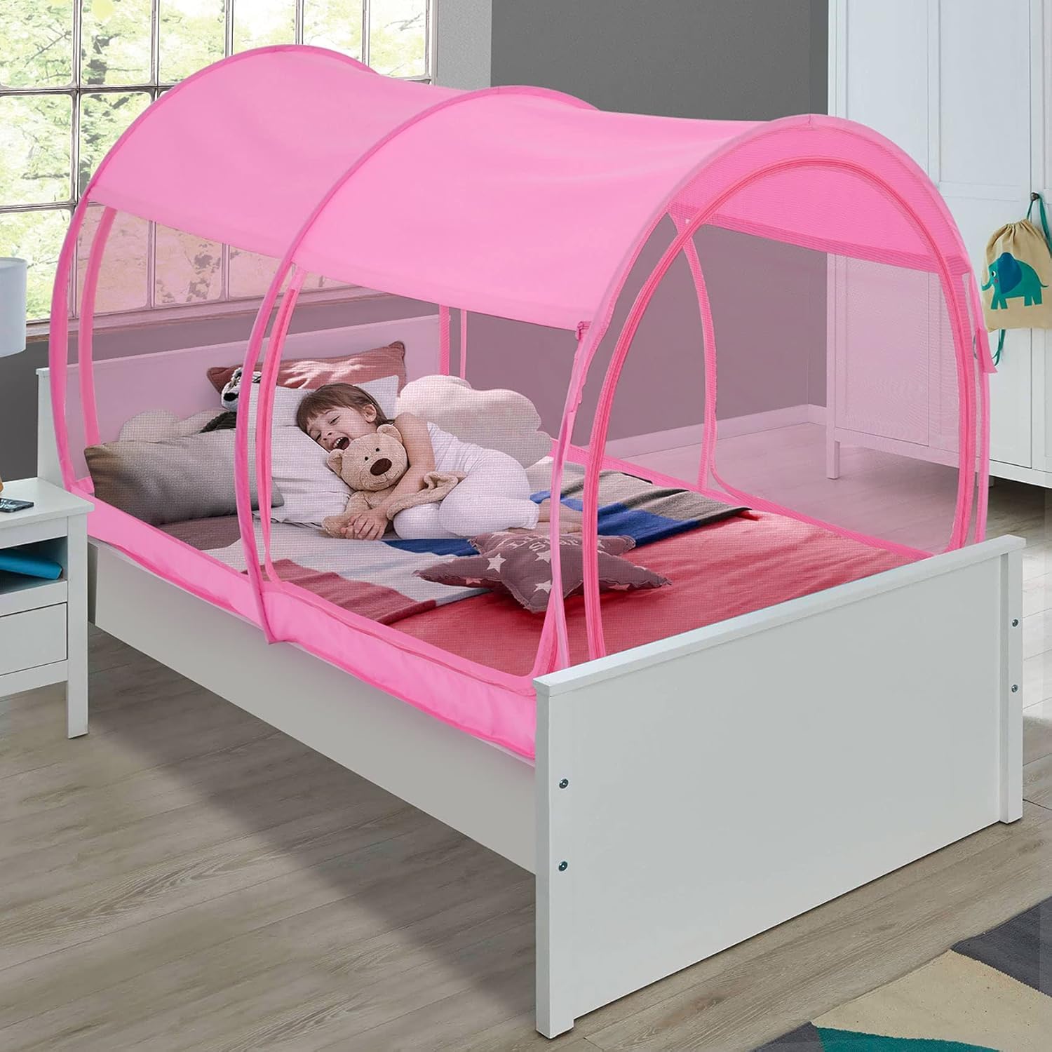 Alvantor Mosquito Net Bed Canopy Tents Dream Privacy Space Twin Size Sleeping Tents Indoor Pop Up Portable Frame Breathable Cottage Pink (Mattress Not Included)
