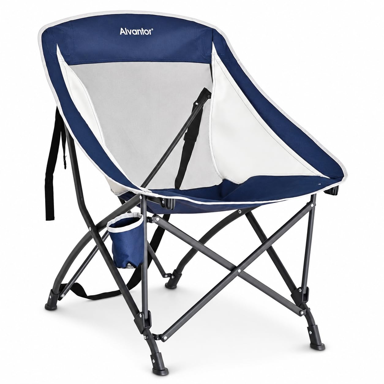 Alvantor Folding Camping Chair with Breathable Mesh, Portable Outdoor Chair for Adults, Heavy Duty Steel Frame Supports, Built-in Cup Holder, Carry Strap for Camping Beach Sports Tailgating