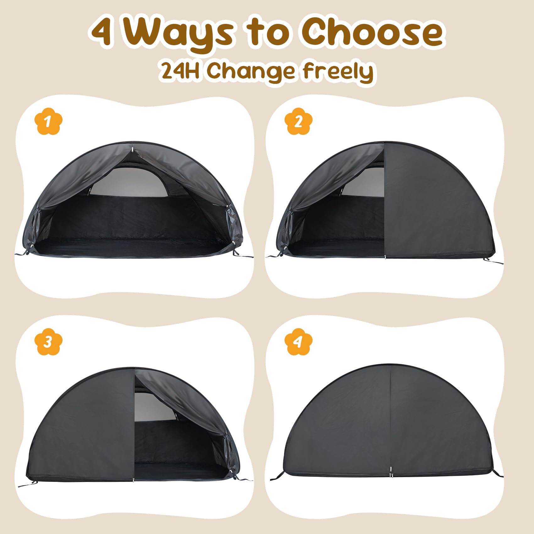 LEEDOR Pop Up Bed Tent with Mesh & Shade Cloth Window,Bed Canopy Shelter Cabin Indoor Privacy Space Sleeping Tents,Blackout Light Reduction Breathable Dream Tent with Portable Bag for Kids Adults Full