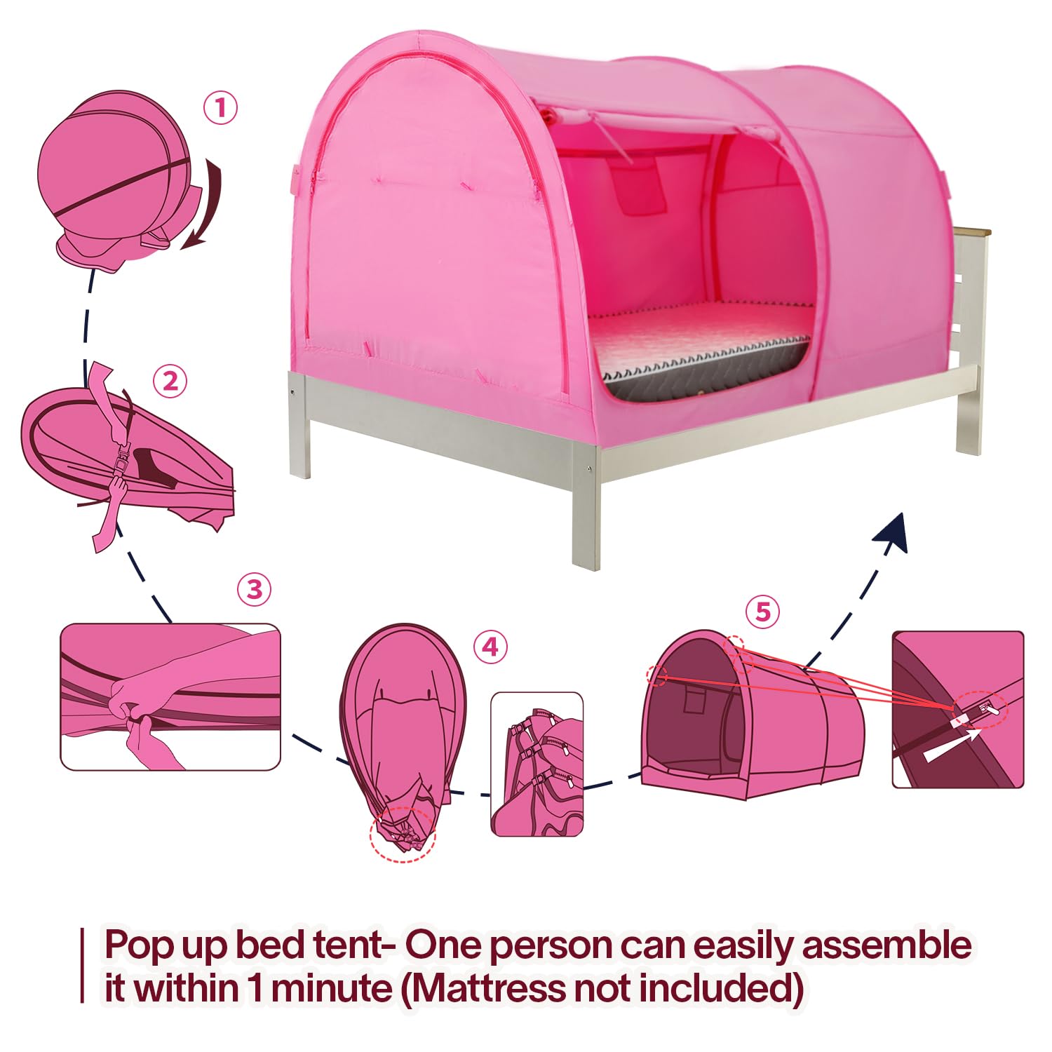 Bed Tent Dream Tents Bed Canopy Shelter Cabin Indoor Privacy Warm Breathable Pop Up Twin/Full/Queen for Kids and Adult Patent Pending(Mattress Not Included)