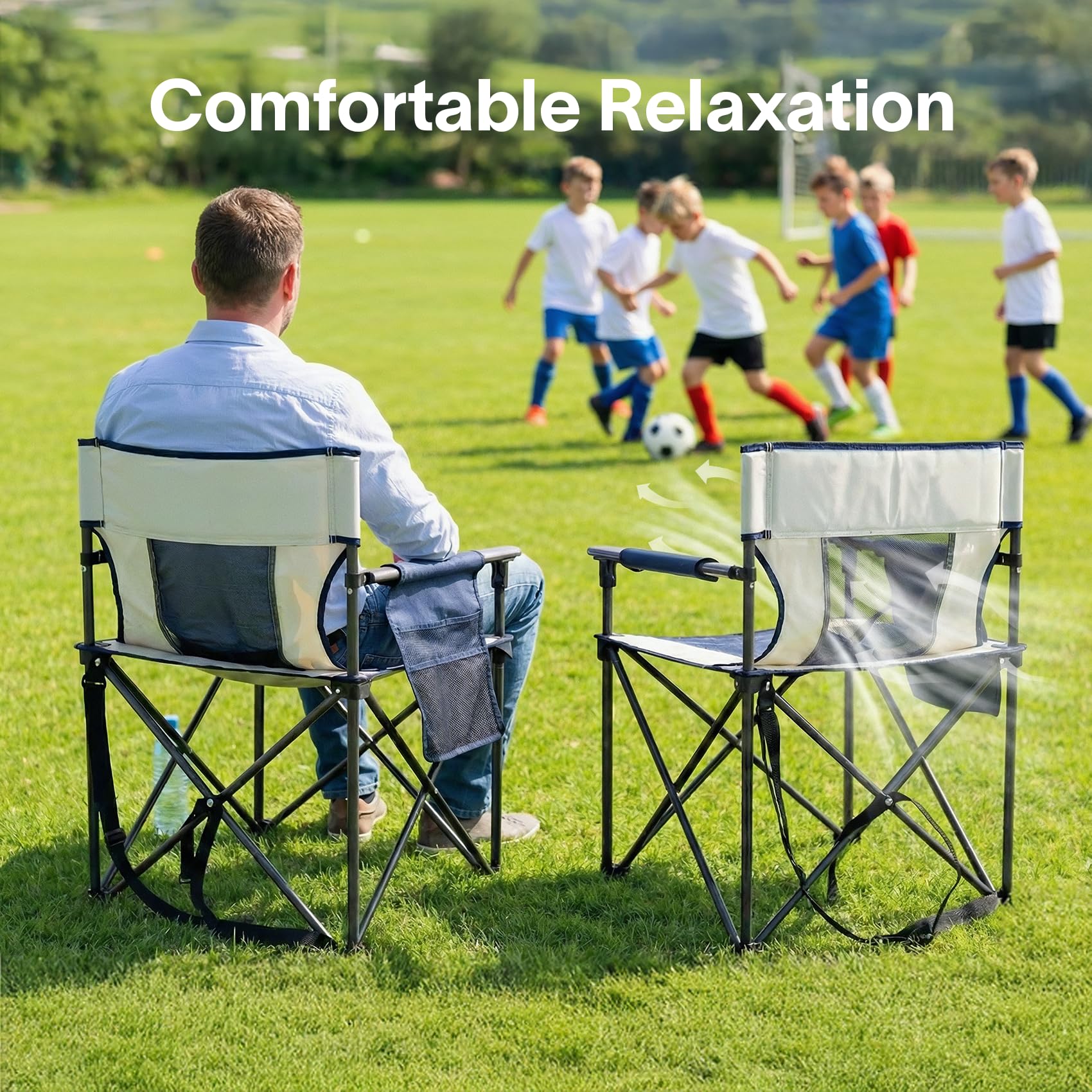Alvantor Folding Camping Chair with Breathable Mesh, Portable Outdoor Chair for Adults, Heavy Duty Steel Frame Supports, Built-in Cup Holder, Carry Strap for Camping Beach Sports Tailgating