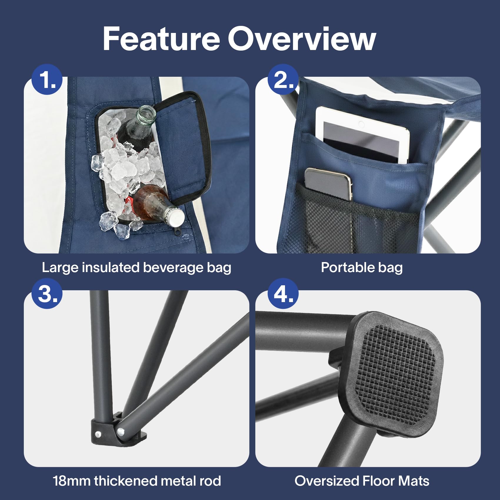 Alvantor Heavy Duty Folding Camping Chair, 500 LBS Oversized Outdoor Chair with Padded 600D Nylon Seat, Insulated Cooler Pocket, Portable for Hiking, Sports, Backyard