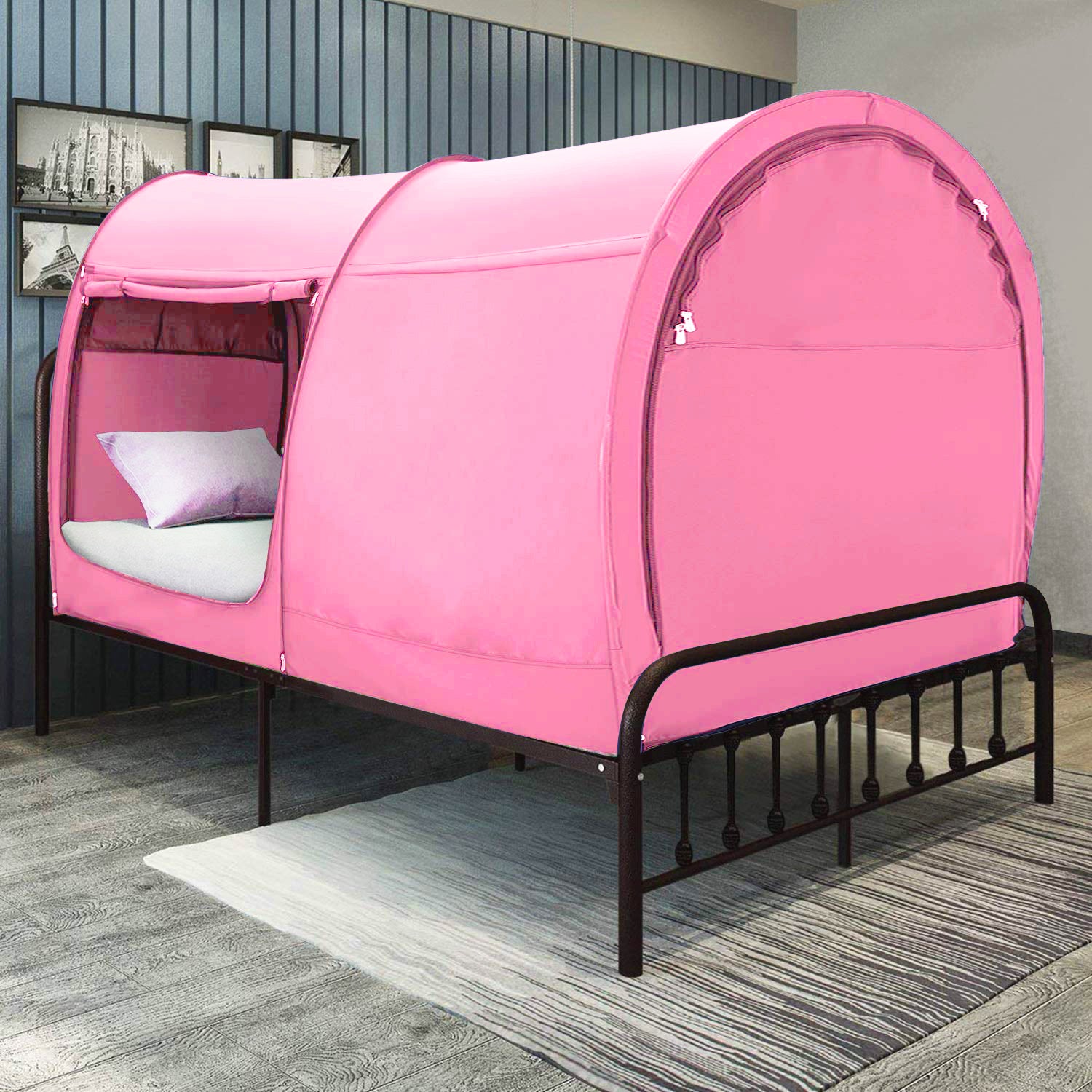 Privacy Bed Tent for Twin Size Bed – Indoor Pop Up Canopy Tent with Breathable Curtains, Light Blocking, Portable Frame (Mattress Not Included)