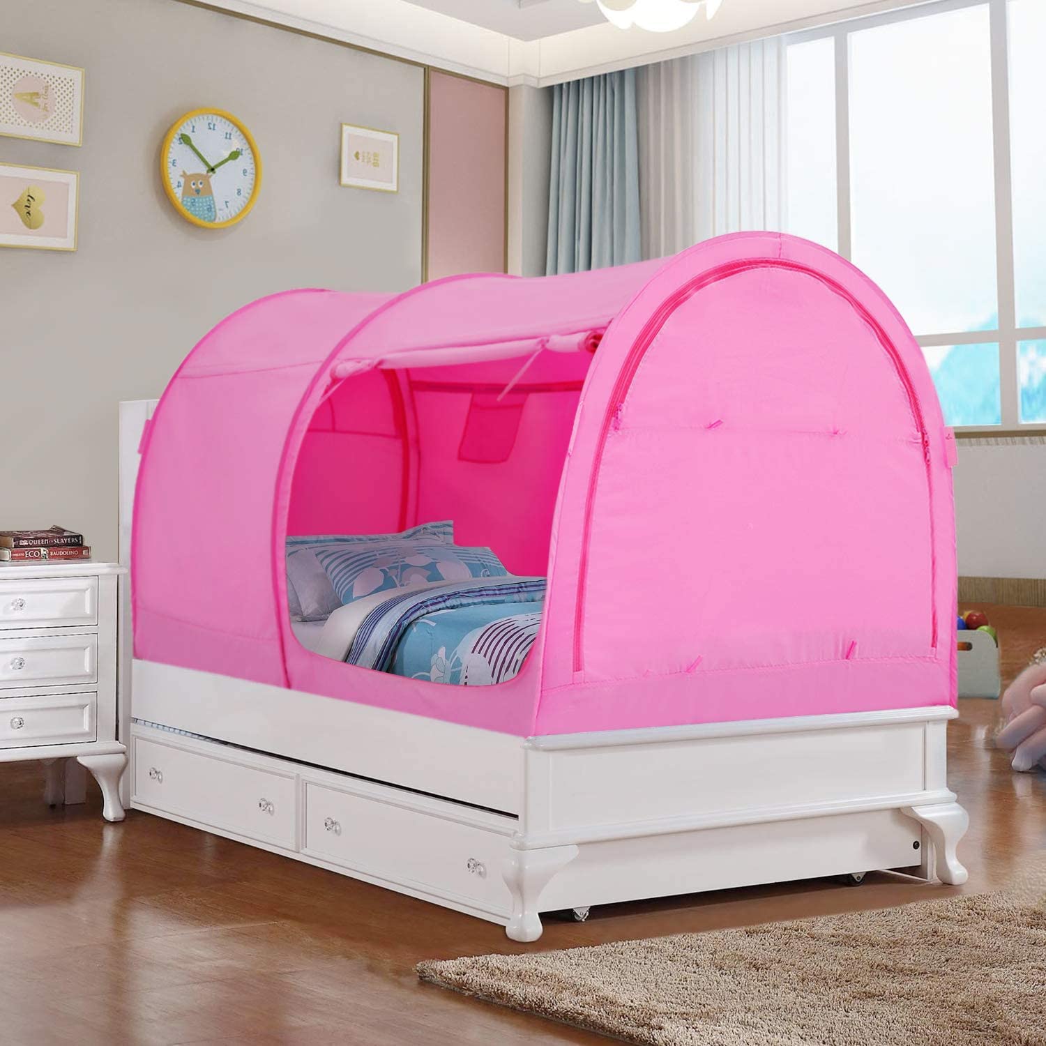 Privacy Bed Tent for Twin Size Bed – Indoor Pop Up Canopy Tent with Breathable Curtains, Light Blocking, Portable Frame (Mattress Not Included)
